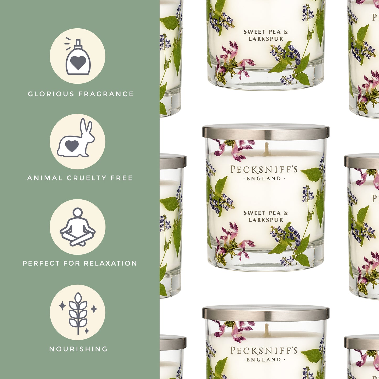 Pecksniff’s 1 Wick Candle – Sweet Pea & Lark Spur, 184 g / 6.49 oz – Long Lasting Burn, Elegant Home Decor & Relaxing Ambiance