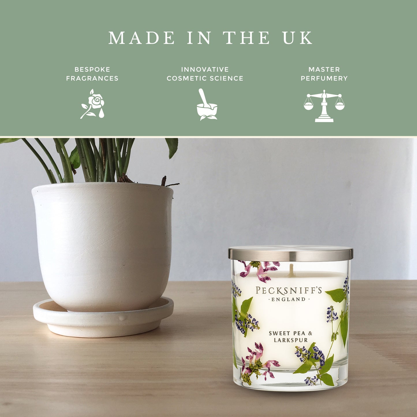 Pecksniff’s 1 Wick Candle – Sweet Pea & Lark Spur, 184 g / 6.49 oz – Long Lasting Burn, Elegant Home Decor & Relaxing Ambiance
