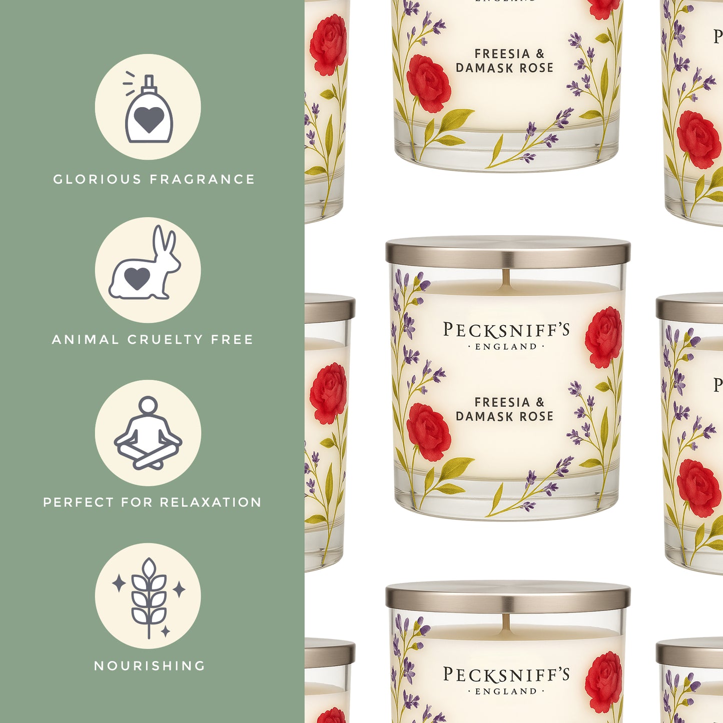 Pecksniff’s 1 Wick Candle – Freesia & Damask Rose, 184 g / 6.49 oz – Long Lasting Burn, Elegant Home Decor & Relaxing Ambiance