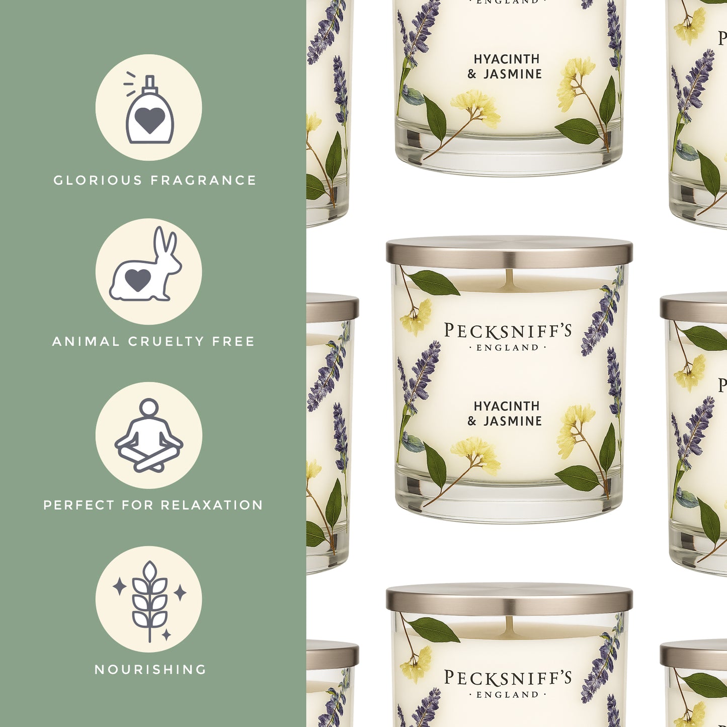Pecksniff’s 1 Wick Candle – Jasmine & Hyacinth, 184 g / 6.49 oz – Long Lasting Burn, Elegant Home Decor & Relaxing Ambiance