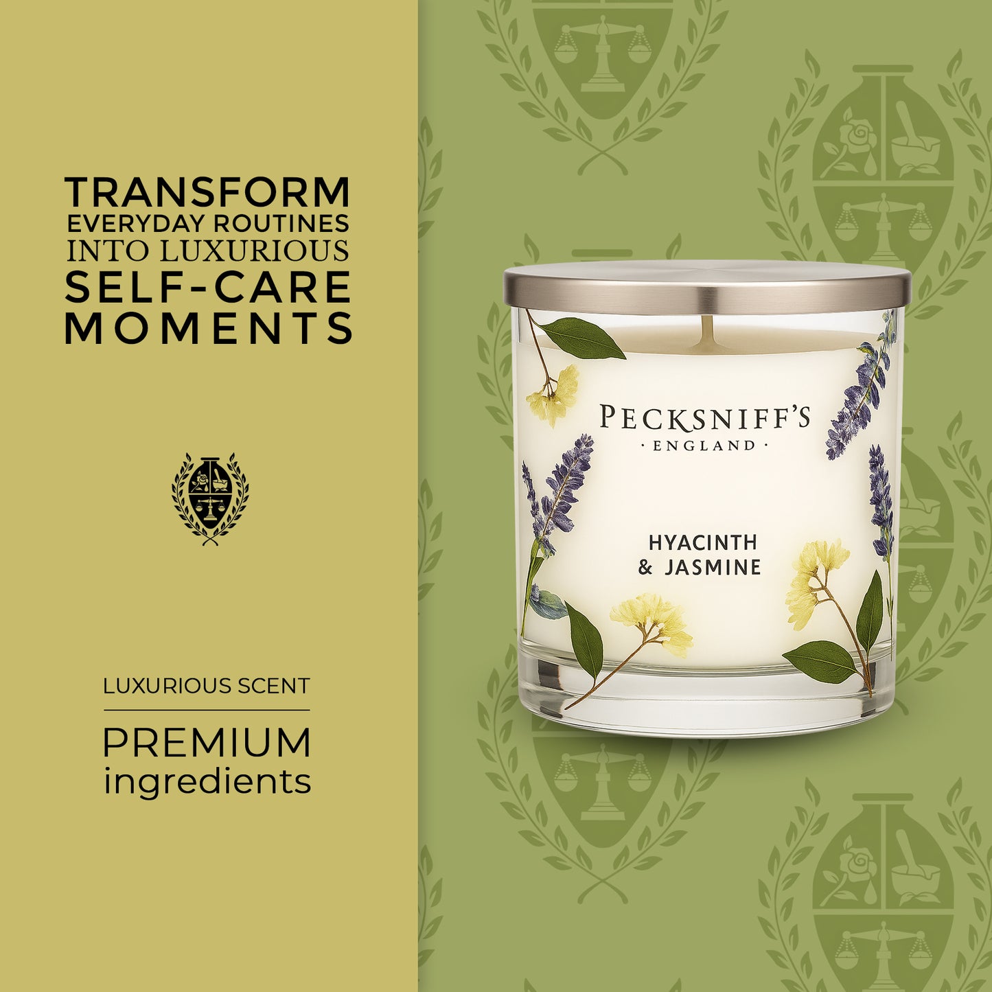 Pecksniff’s 1 Wick Candle – Jasmine & Hyacinth, 184 g / 6.49 oz – Long Lasting Burn, Elegant Home Decor & Relaxing Ambiance