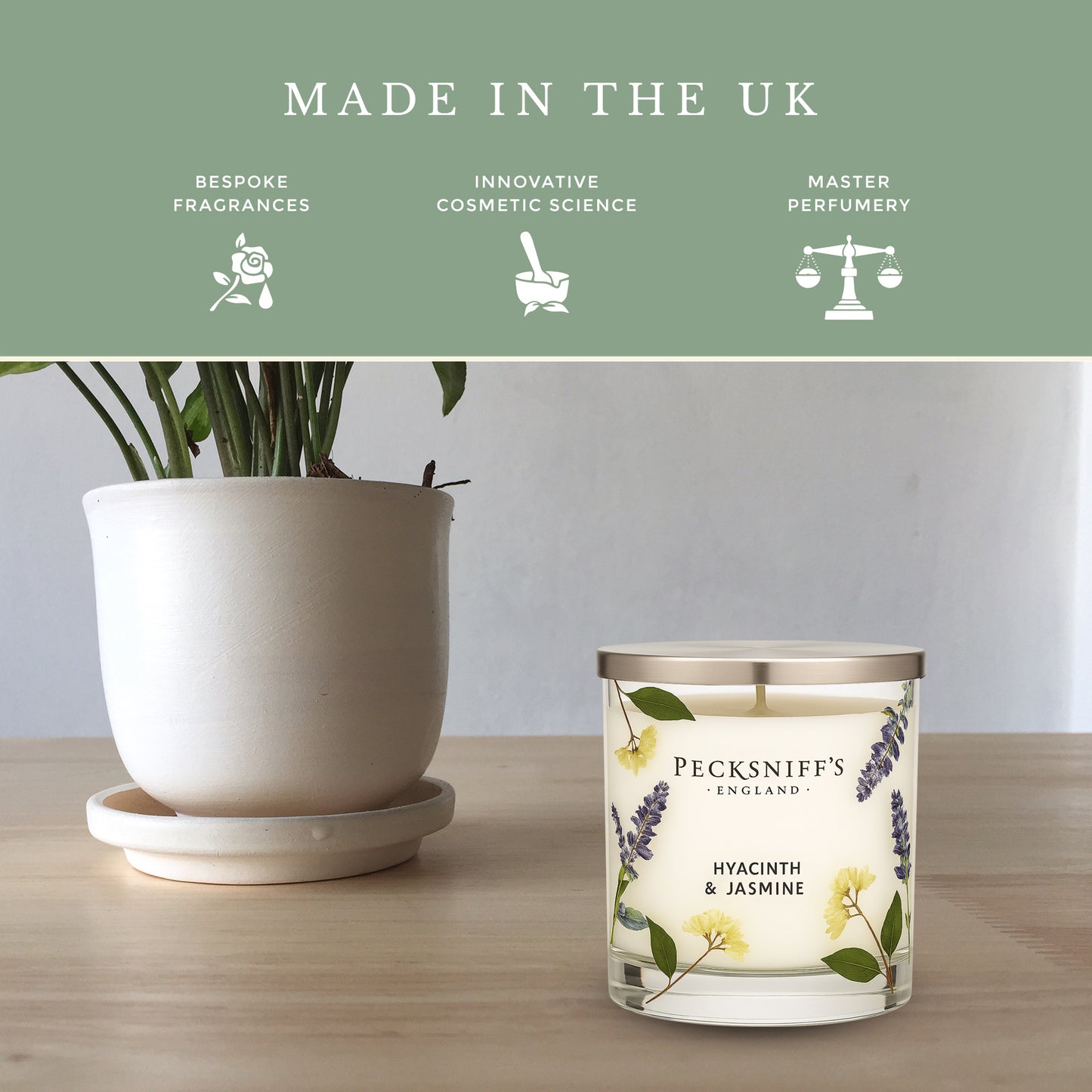 Pecksniff’s 1 Wick Candle – Jasmine & Hyacinth, 184 g / 6.49 oz – Long Lasting Burn, Elegant Home Decor & Relaxing Ambiance