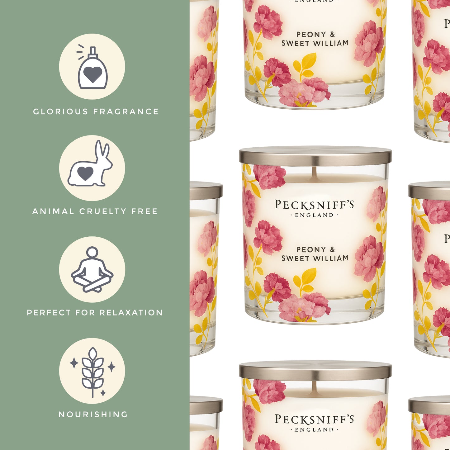 Pecksniff’s 1 Wick Candle – Peony & Sweet William, 184 g / 6.49 oz – Long Lasting Burn, Elegant Home Decor & Relaxing Ambiance