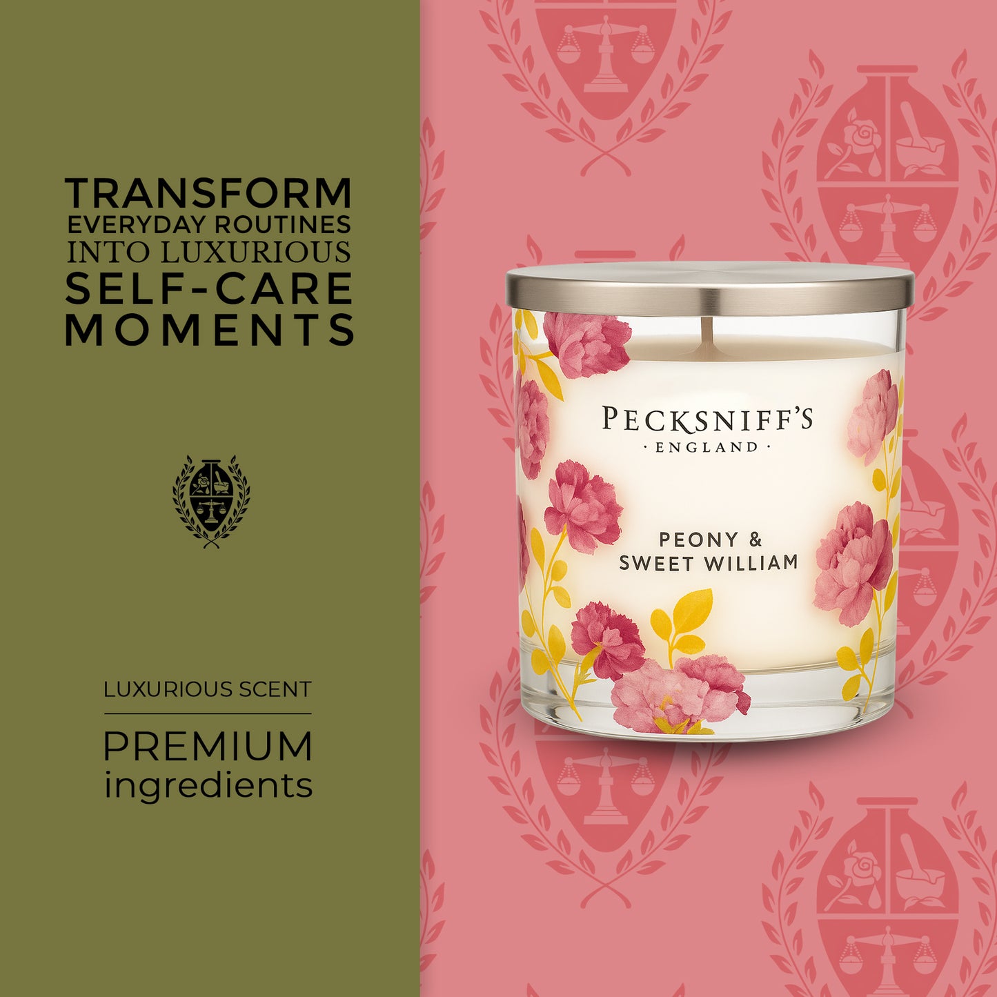 Pecksniff’s 1 Wick Candle – Peony & Sweet William, 184 g / 6.49 oz – Long Lasting Burn, Elegant Home Decor & Relaxing Ambiance