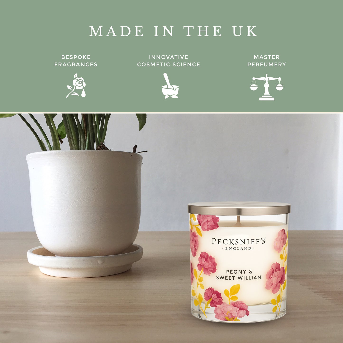 Pecksniff’s 1 Wick Candle – Peony & Sweet William, 184 g / 6.49 oz – Long Lasting Burn, Elegant Home Decor & Relaxing Ambiance