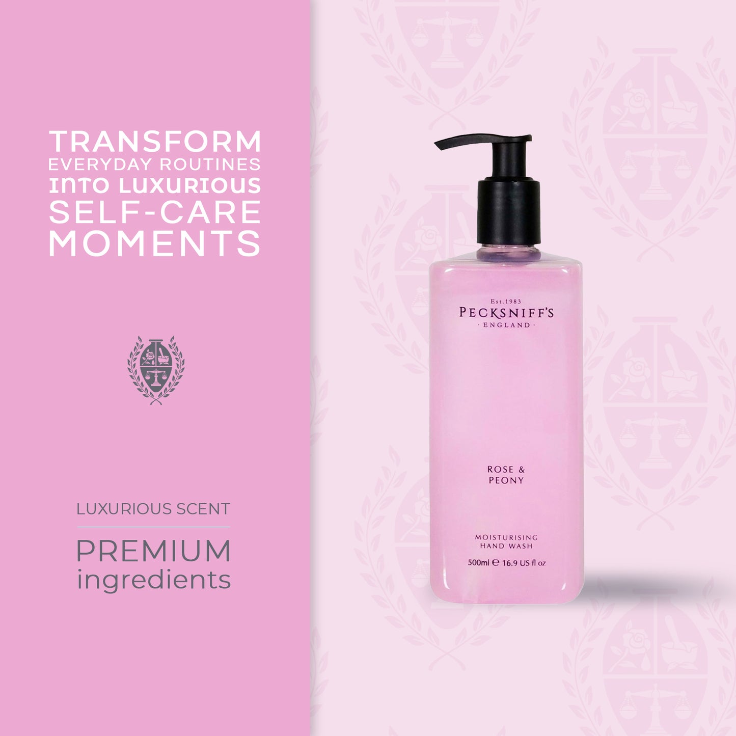 Pecksniffs Classic Rose & Peony Scented Moisturizing Hand Wash | 500ml, 16.9 Fl oz