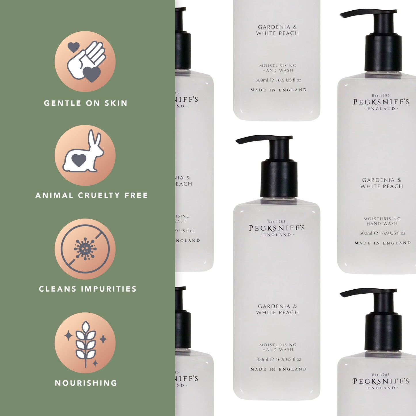 Pecksniffs Classic Gardenia & White Peach Scented Moisturizing Hand Wash | 500ml, 16.9 Fl oz