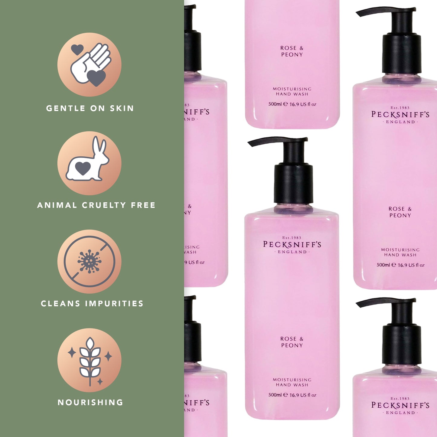 Pecksniffs Classic Rose & Peony Scented Moisturizing Hand Wash | 500ml, 16.9 Fl oz