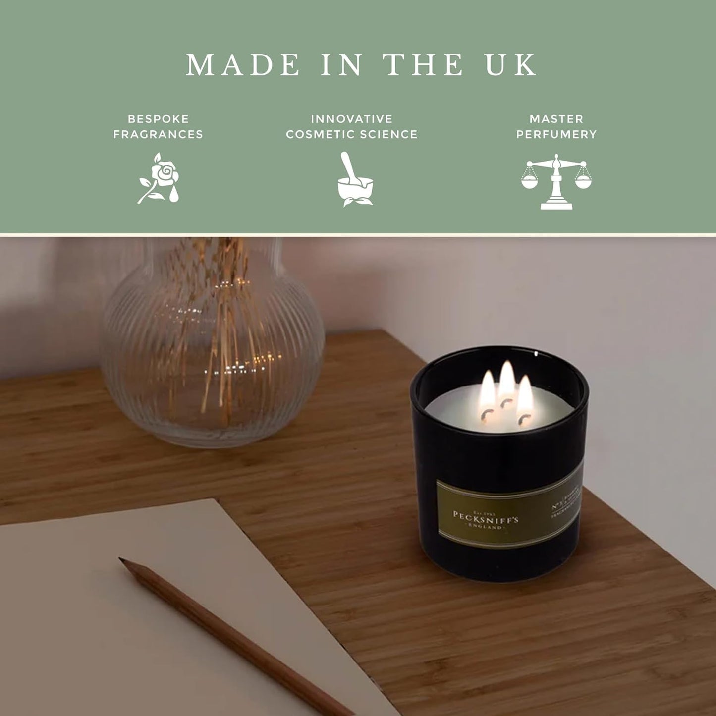 Pecksniffs Bamboo & Vetiver Candle | 3 Wicks, 550g/19.40oz