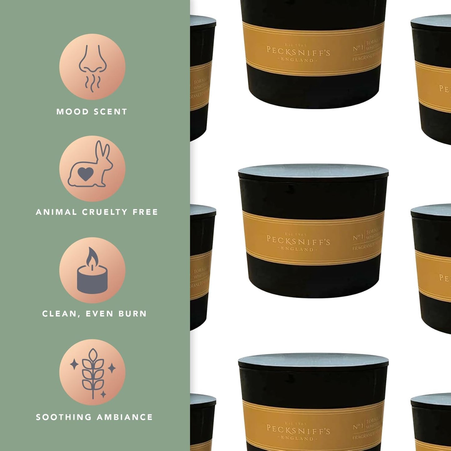 Pecksniffs Tobacco & White Wood Candle | 3 Wicks, 515g /18.16oz