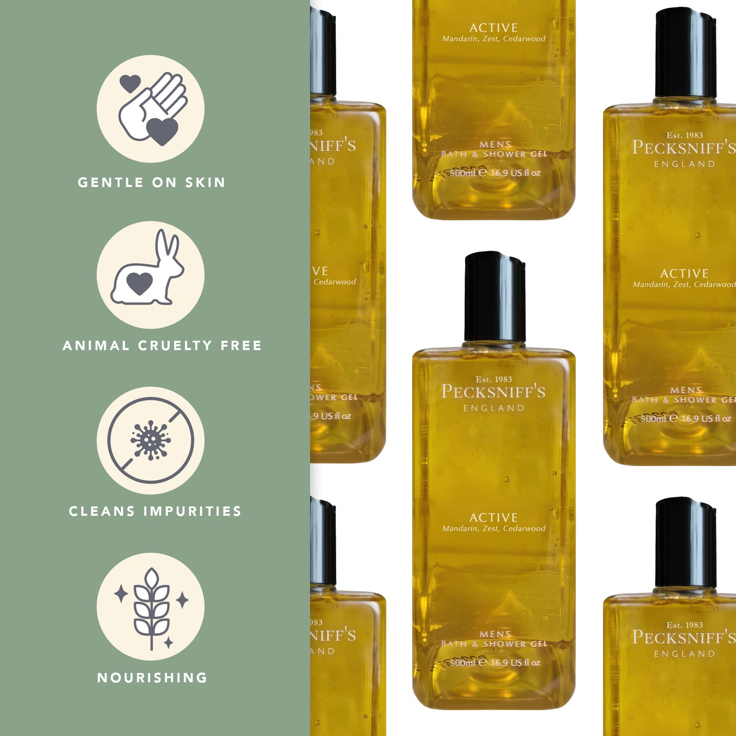 Pecksniffs Active Men's Bath and Shower Gel | 500ml /16.9 Fl Oz