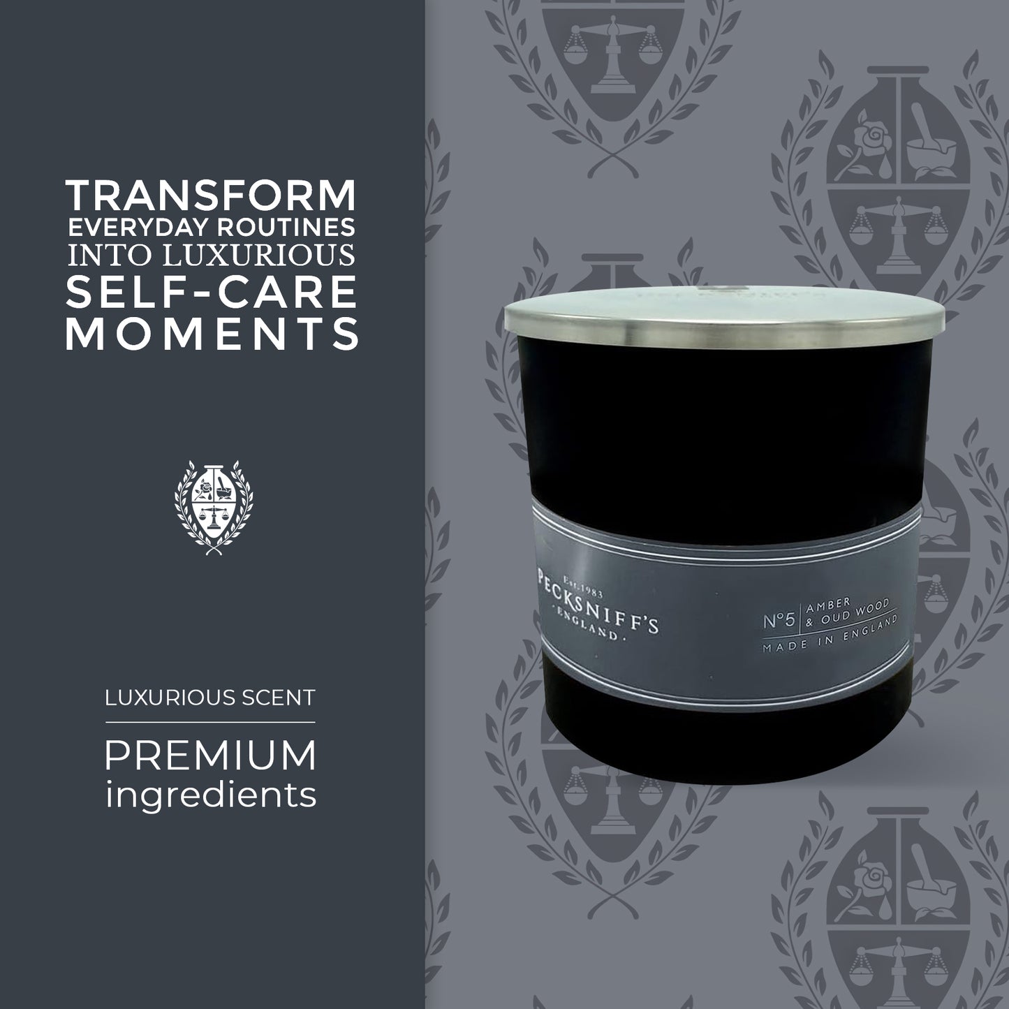 Pecksniffs Black Amber & Oud Wood Scented Candle | 1 Wick, 184g/6.49oz