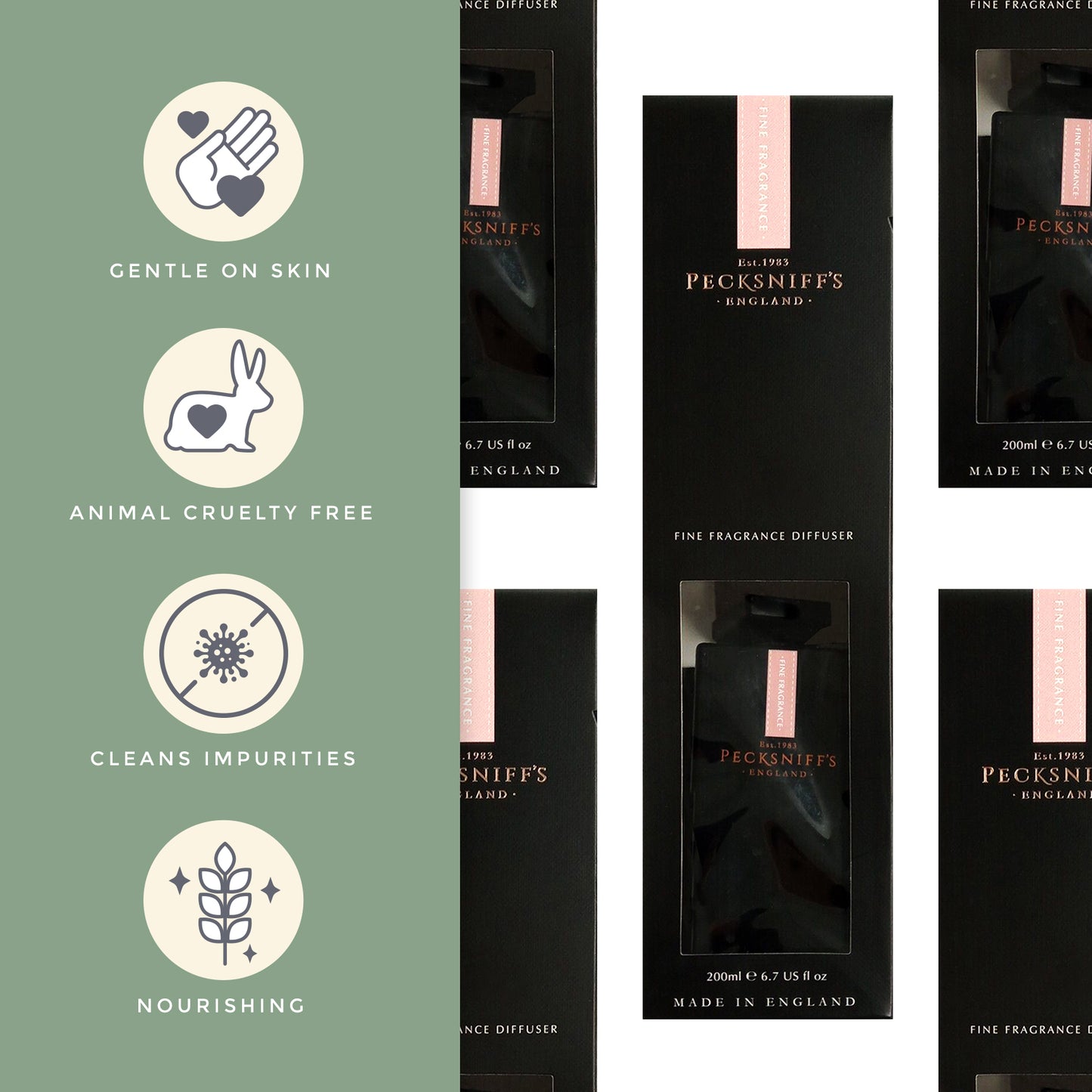 Pecksniff's Bergamot and Ginger Black Square Diffuser | 200ml/6.76 Fl Oz