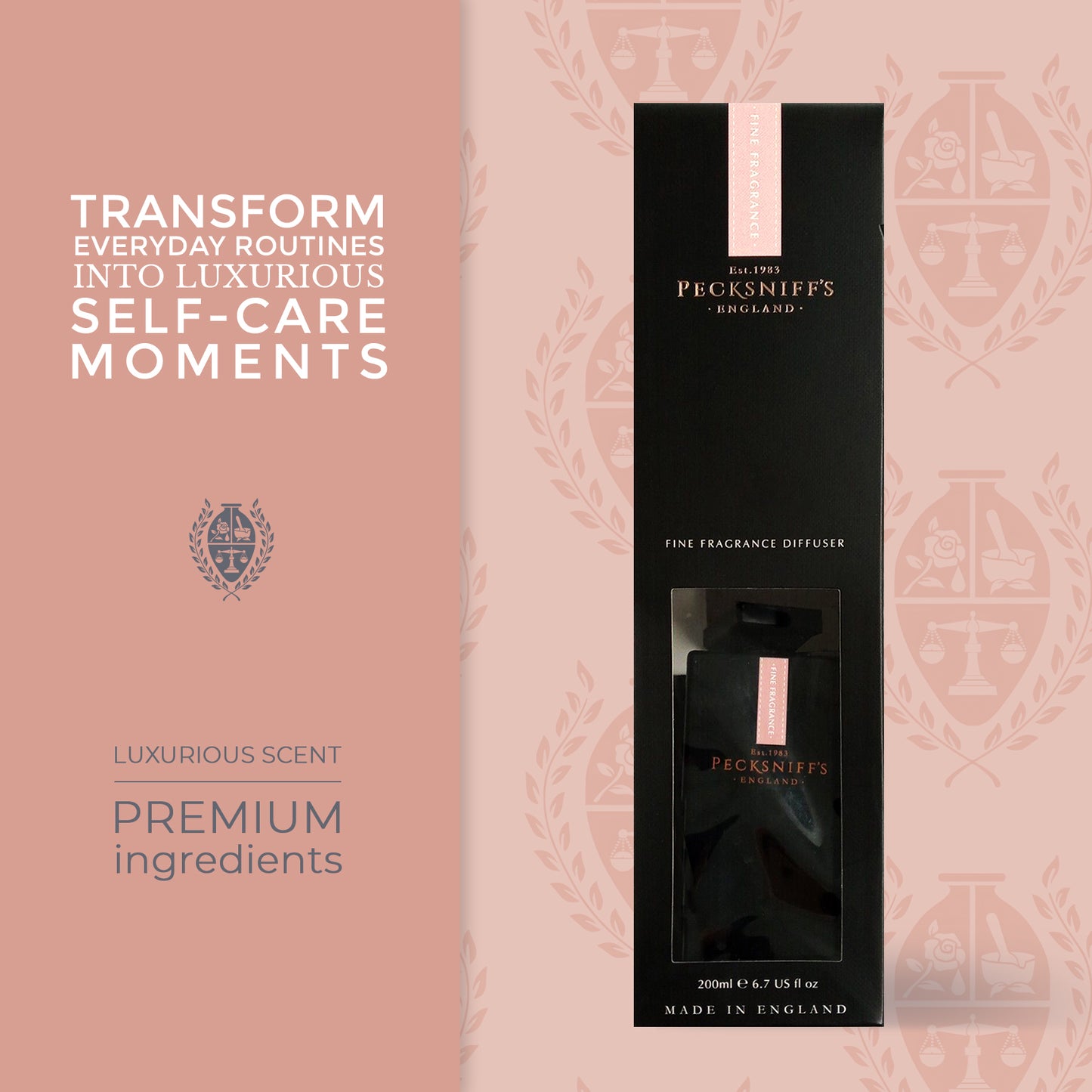 Pecksniff's Bergamot and Ginger Black Square Diffuser | 200ml/6.76 Fl Oz