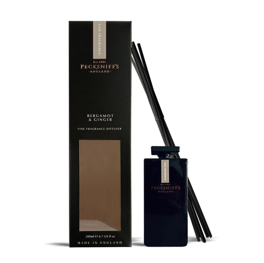 Pecksniff's Bergamot and Ginger Black Square Diffuser | 200ml/6.76 Fl Oz
