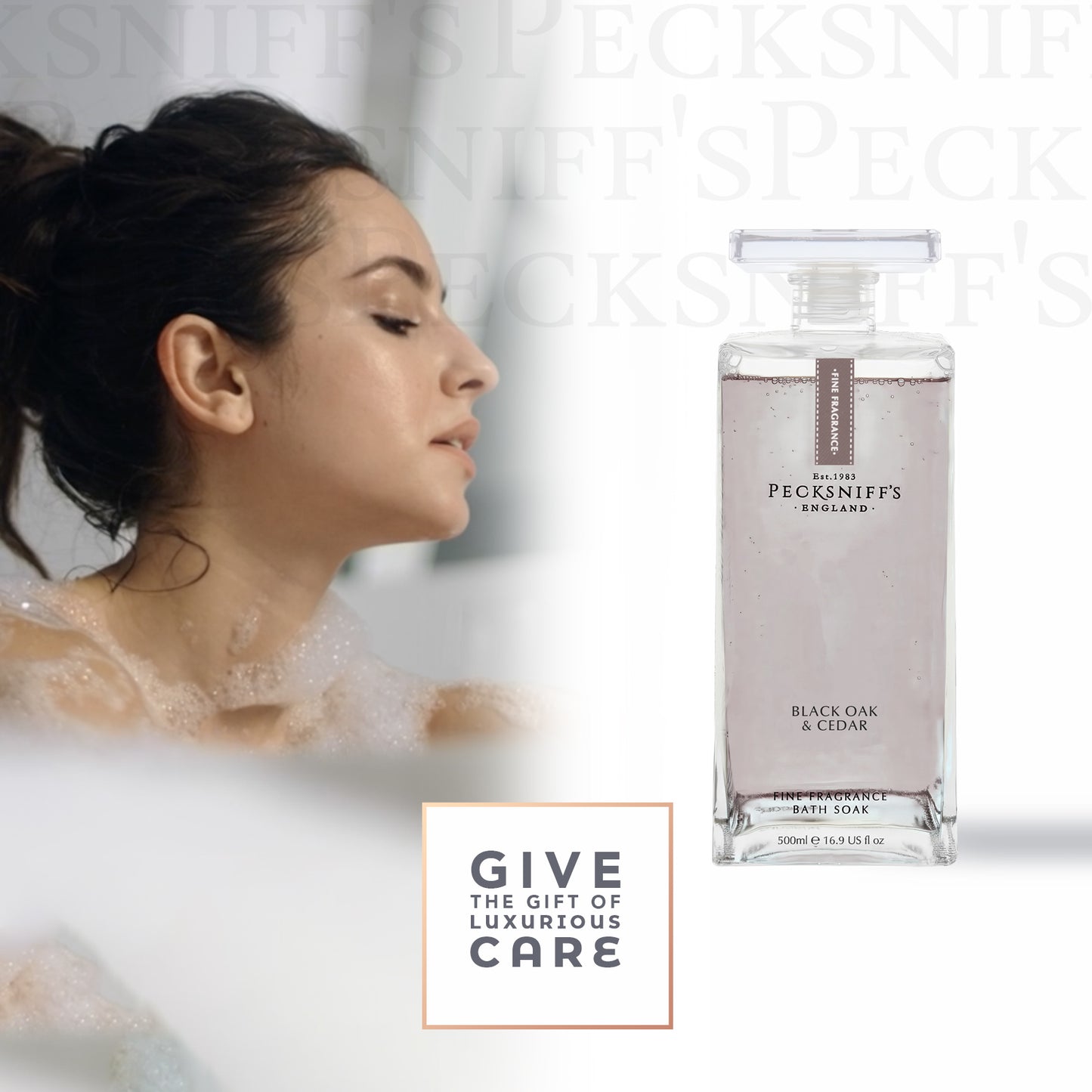 Pecksniff's Prestige Black Oak & Cedar Bath Soak Decanter | 500ml/16.9 Fl Oz
