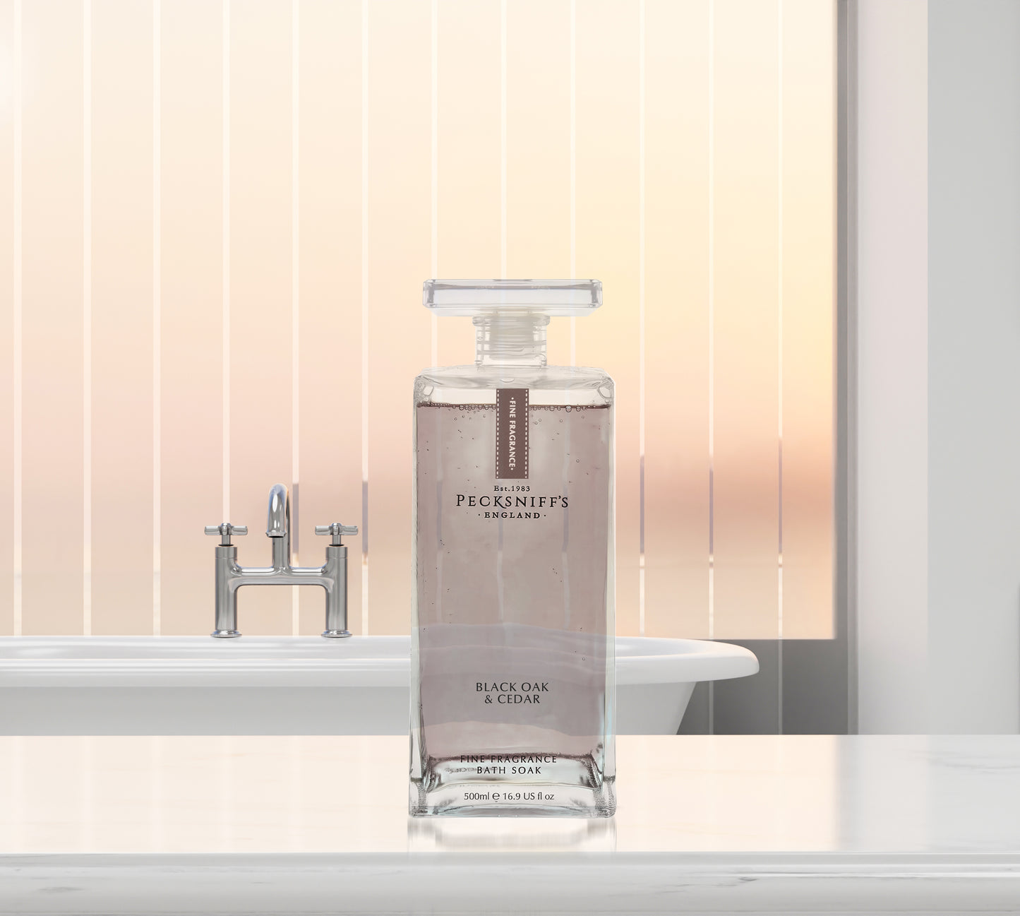 Pecksniff's Prestige Black Oak & Cedar Bath Soak Decanter | 500ml/16.9 Fl Oz
