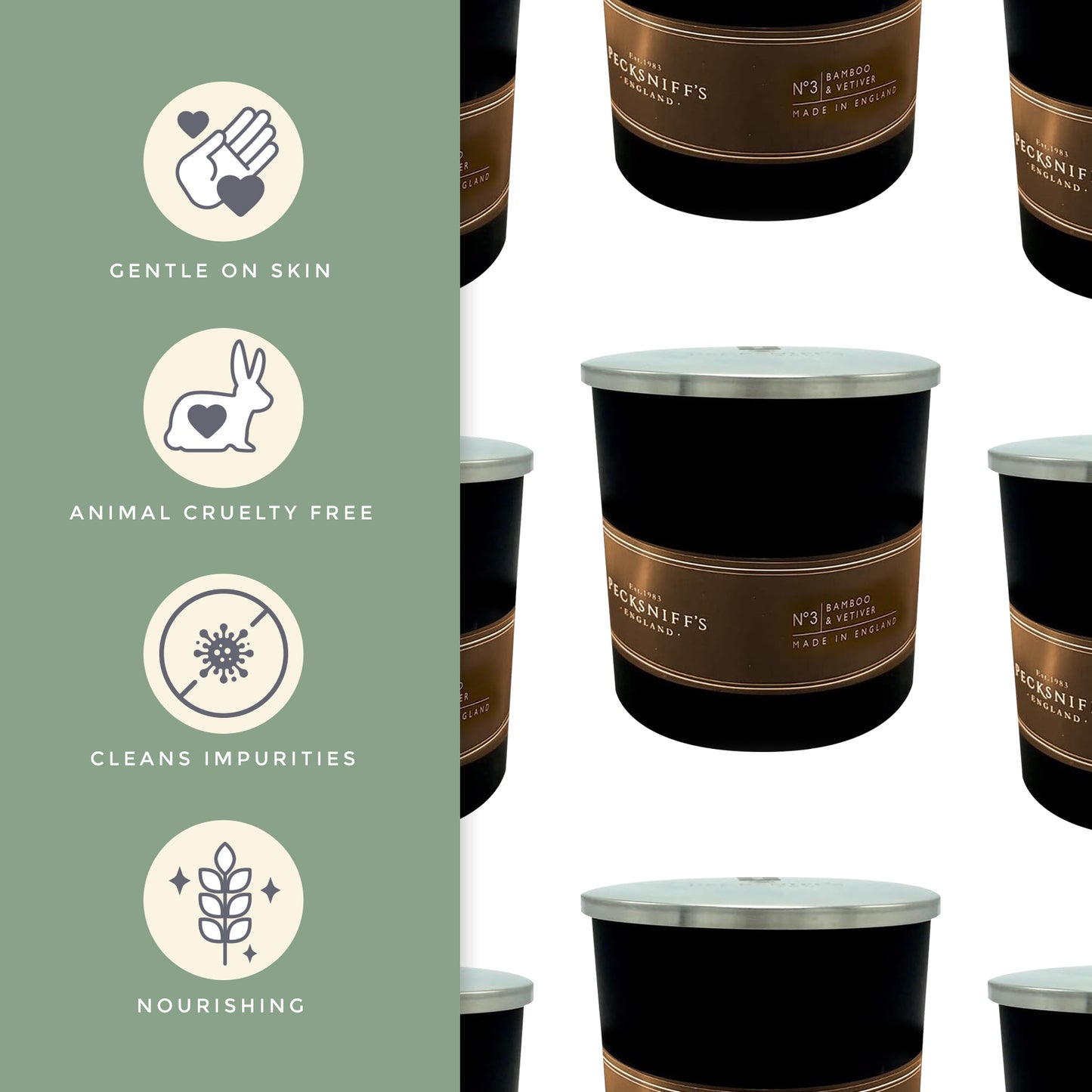 Pecksniffs Black Bamboo & Vetiver Scented Candle | 1 Wick, 184g/6.49oz