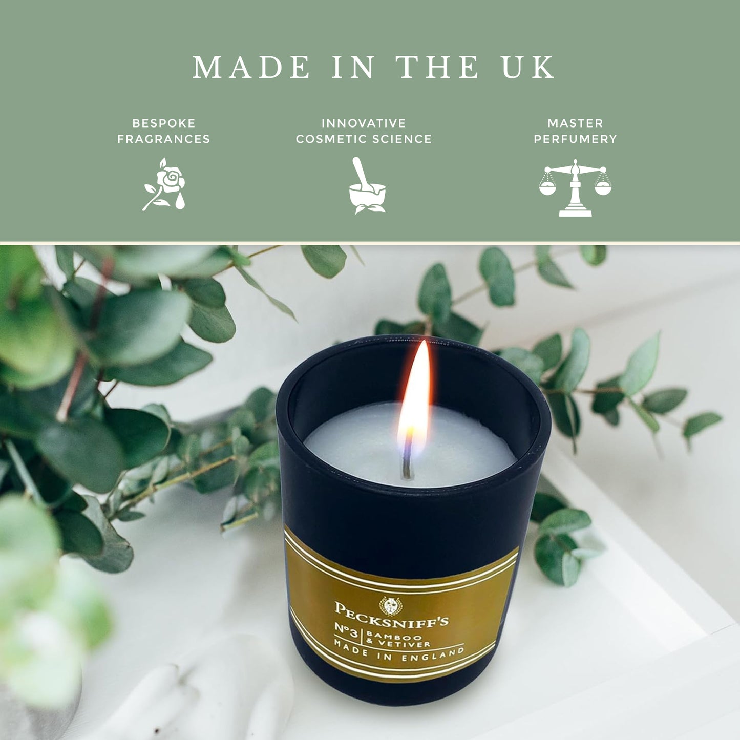 Pecksniffs Bamboo & Vetiver Scented Candle | 1 Wick, 100g/3.5oz