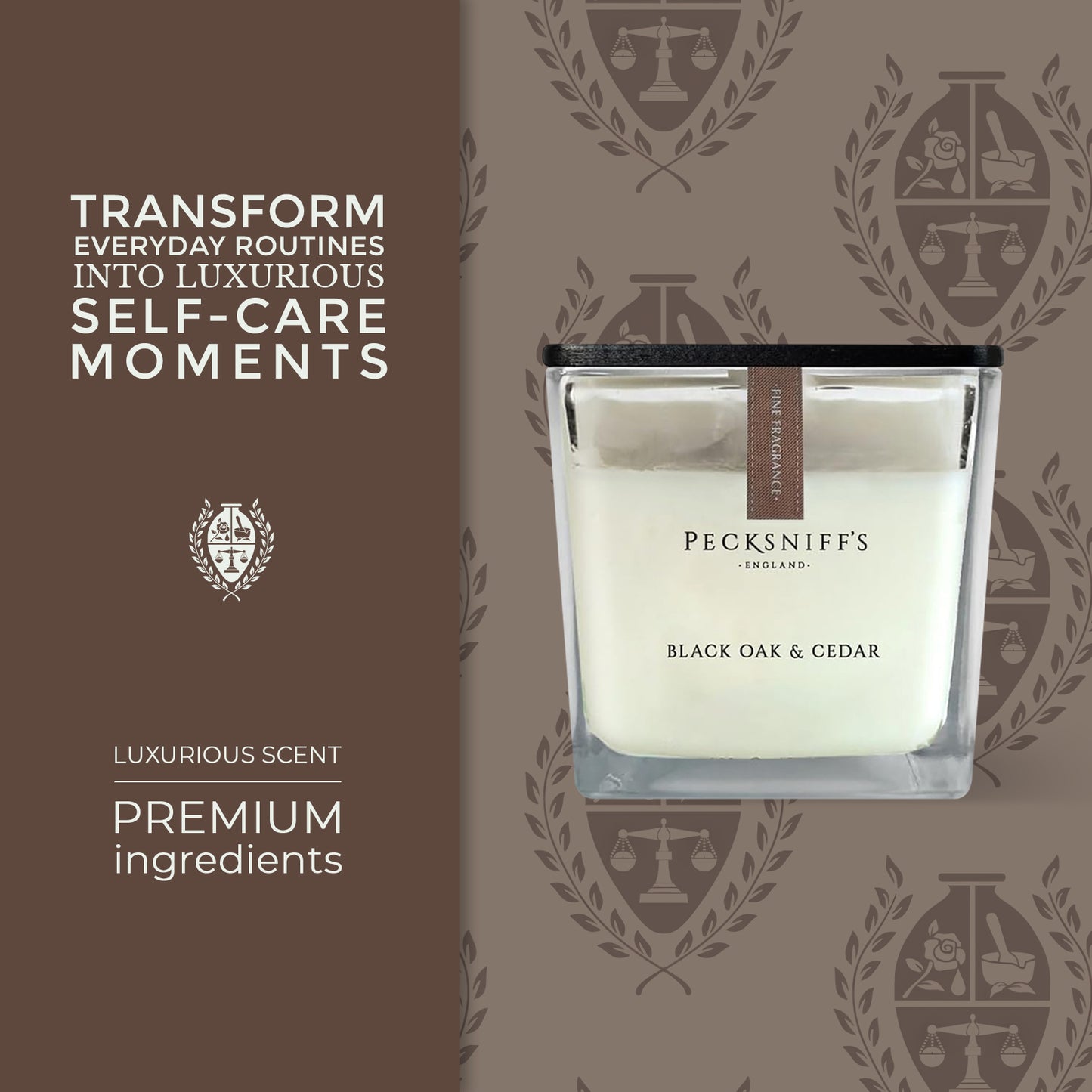 Pecksniffs Prestige Black Oak & Cedar Scented Square Candle | 1 Wick, 190g/6.7oz