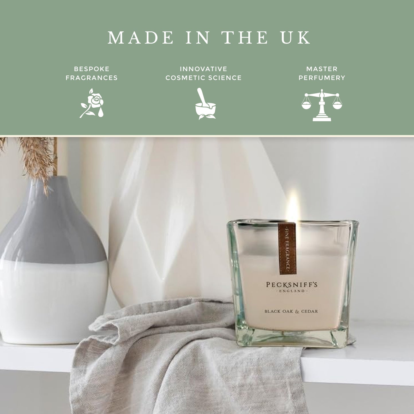 Pecksniffs Prestige Black Oak & Cedar Scented Square Candle | 1 Wick, 190g/6.7oz