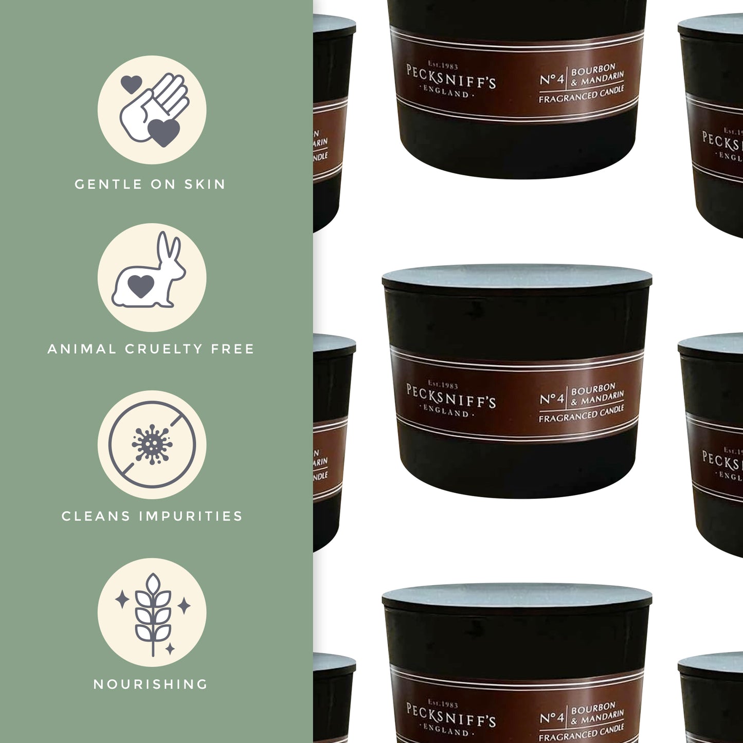 Pecksniffs Black Tall Bourbon & Mandarin Scented Candle | 3 Wicks, 283g/9.9oz