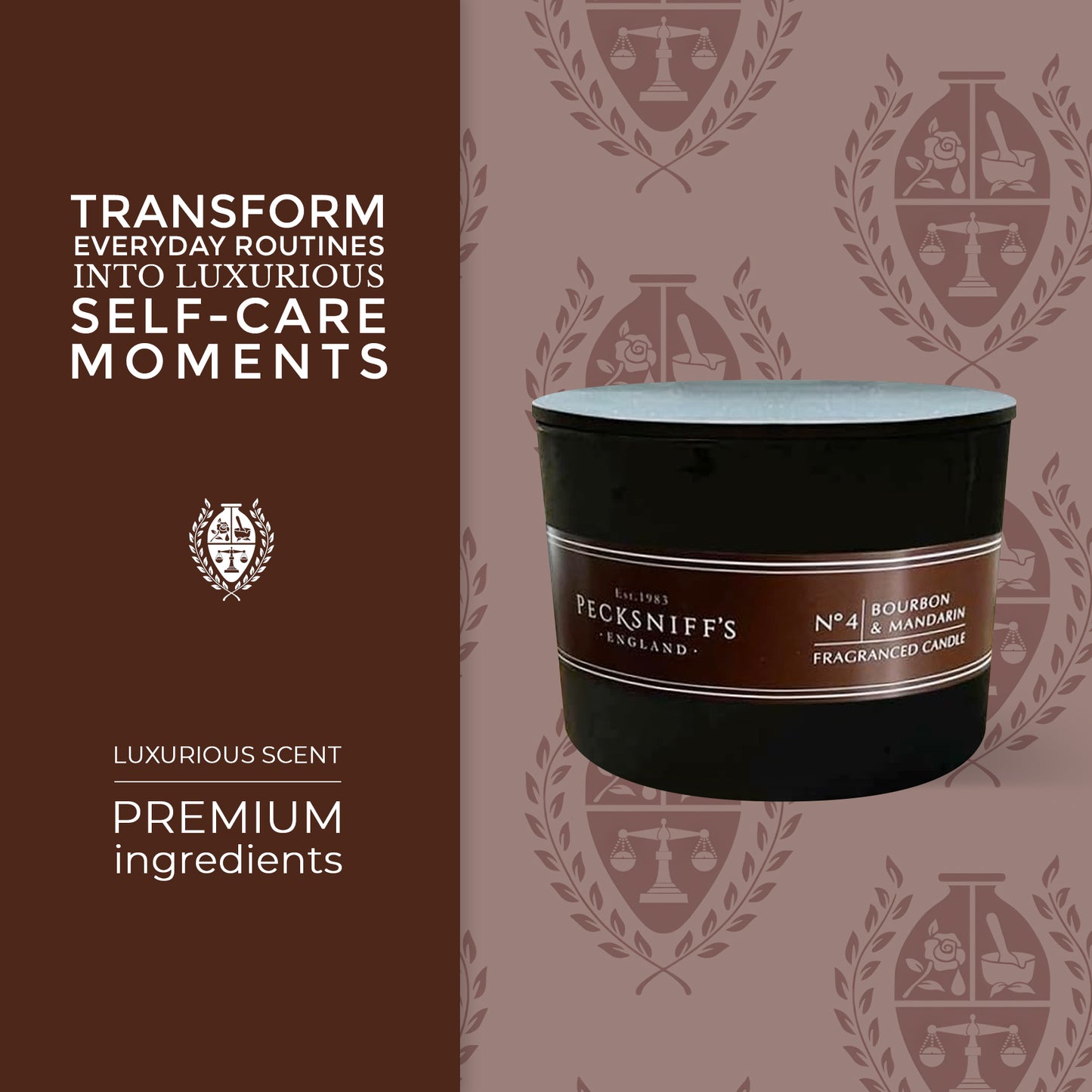 Pecksniffs Black Tall Bourbon & Mandarin Scented Candle | 3 Wicks, 283g/9.9oz