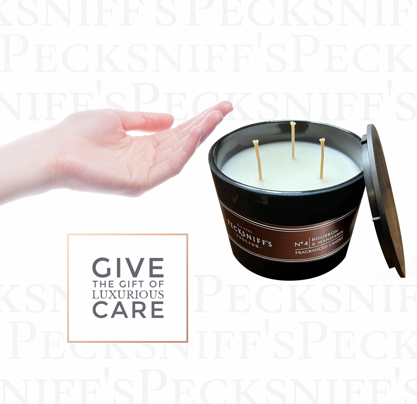 Pecksniffs Black Tall Bourbon & Mandarin Scented Candle | 3 Wicks, 283g/9.9oz