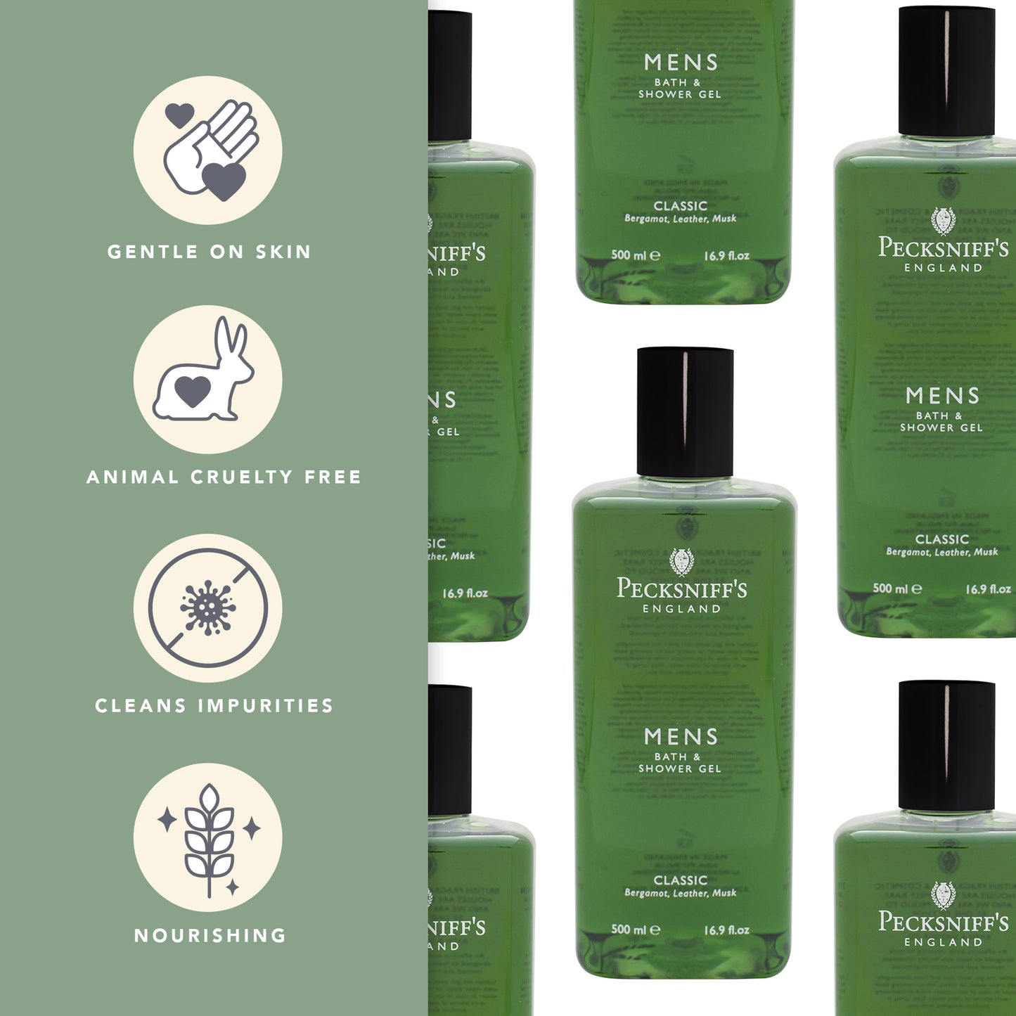 Pecksniffs Classic Men's Bath and Shower Gel | 500ml /16.9 Fl Oz
