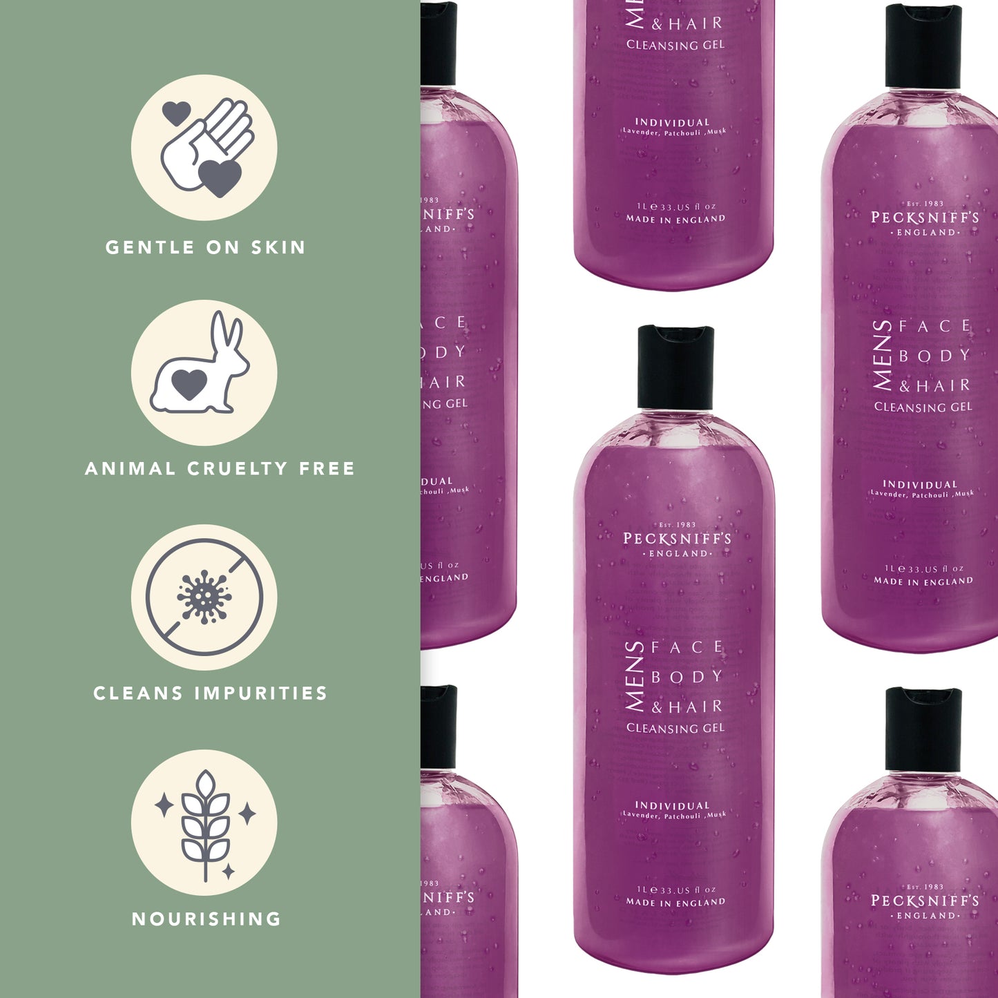 Pecksniff's Individual 3-In-1 Cleansing Gel | 1L/1000 ml/33.81 Fl Oz