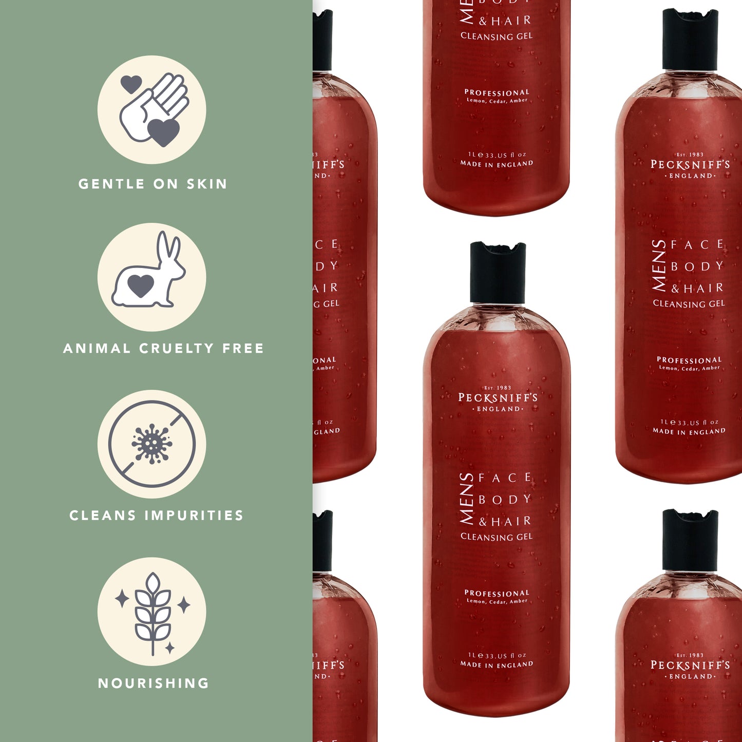 Pecksniffs Professional 3-In-1 Cleansing Gel | 1L/1000 ml/33.81 Fl Oz