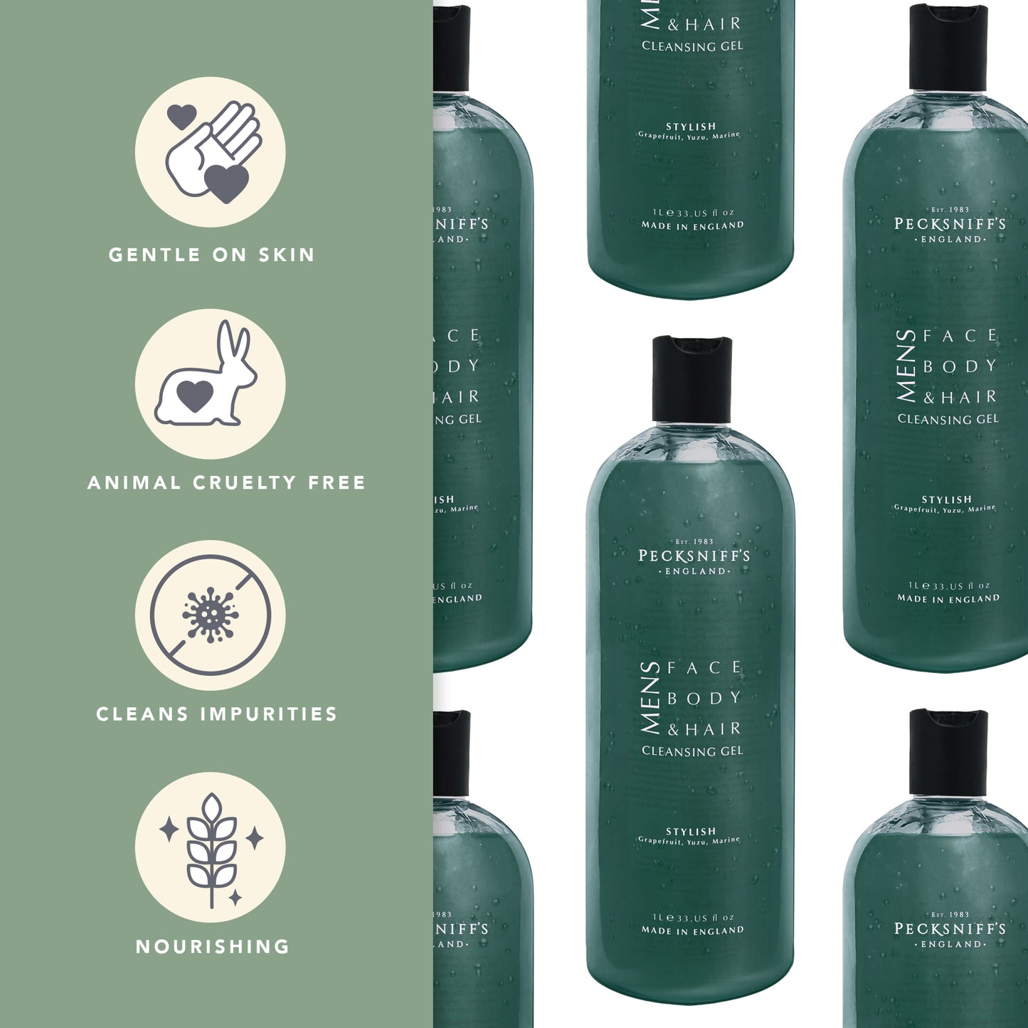 Pecksniffs Stylish 3-In-1 Cleansing Gel | 1L/1000 ml/33.81 Fl Oz