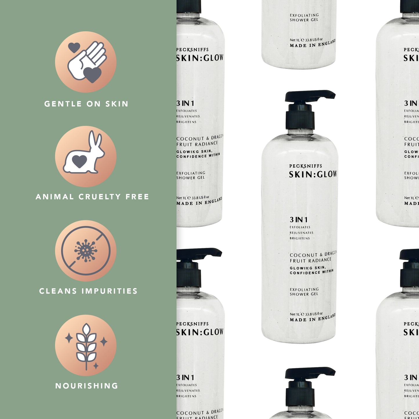 Pecksniffs Coconut & Dragon Fruit Radiance Exfoliating Shower Gel | 1000 ml / 33.80 Fl Oz