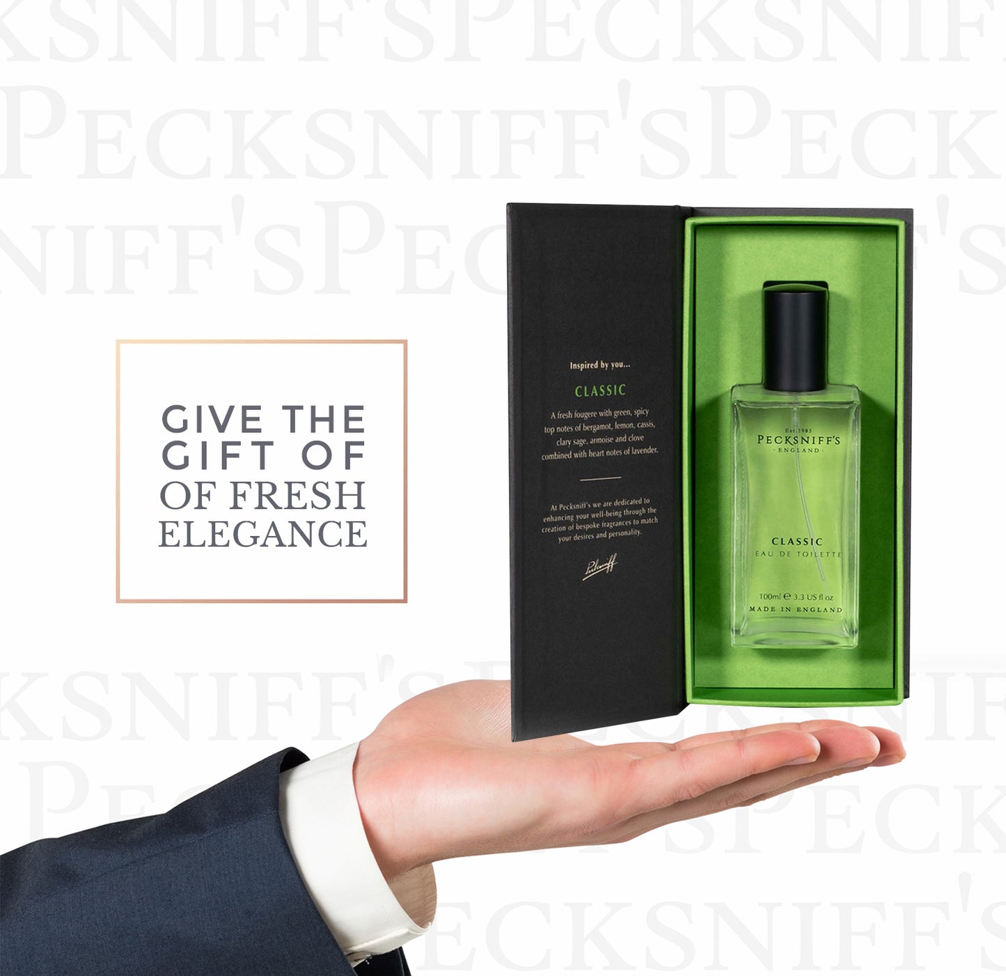 Pecksniff’s Mens Classic Eau de Toilette – 100 ml/3.3 fl oz Fresh Fougere Cologne with Bergamot, Clary Sage, Lavender & Leather Notes