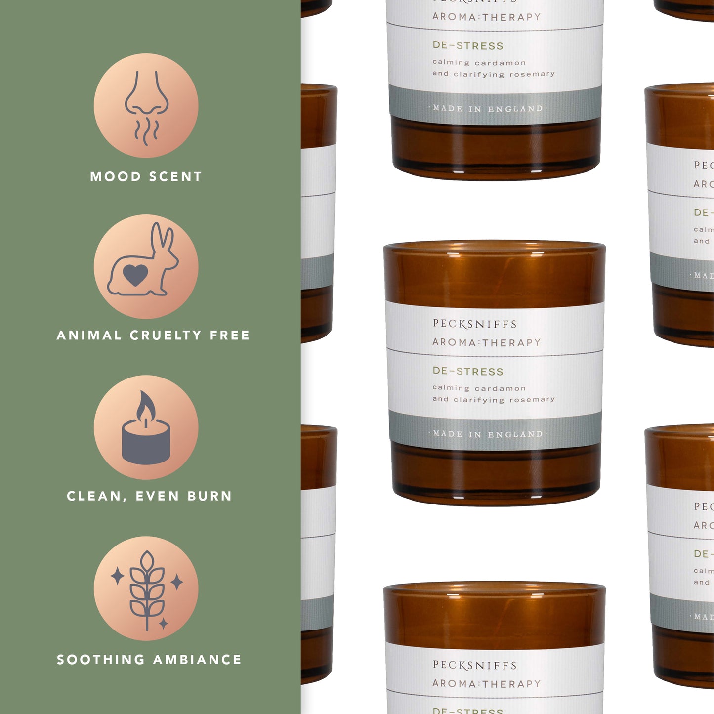 Pecksniffs Amber De-Stress Aroma Therapy Candle | 1 Wick, 184g/6.49oz