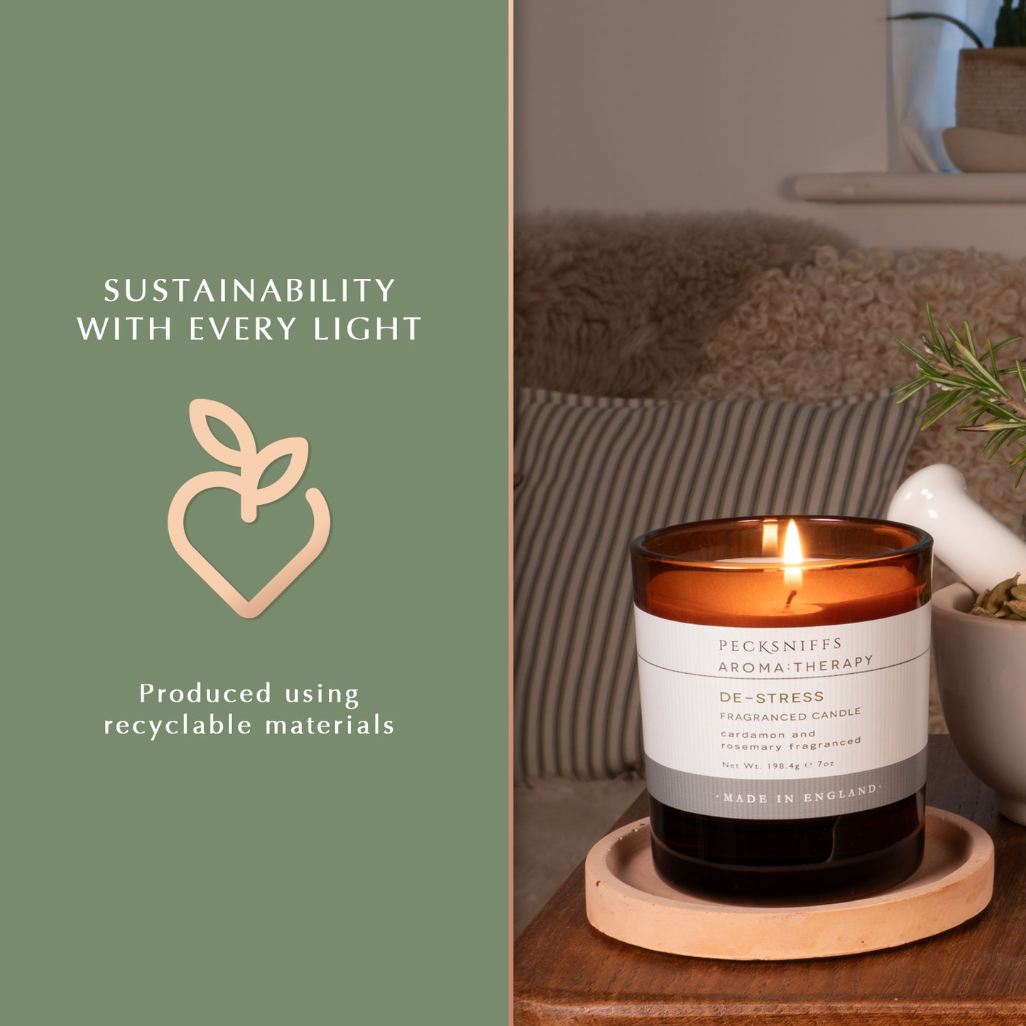 Pecksniffs Amber De-Stress Aroma Therapy Candle | 1 Wick, 184g/6.49oz