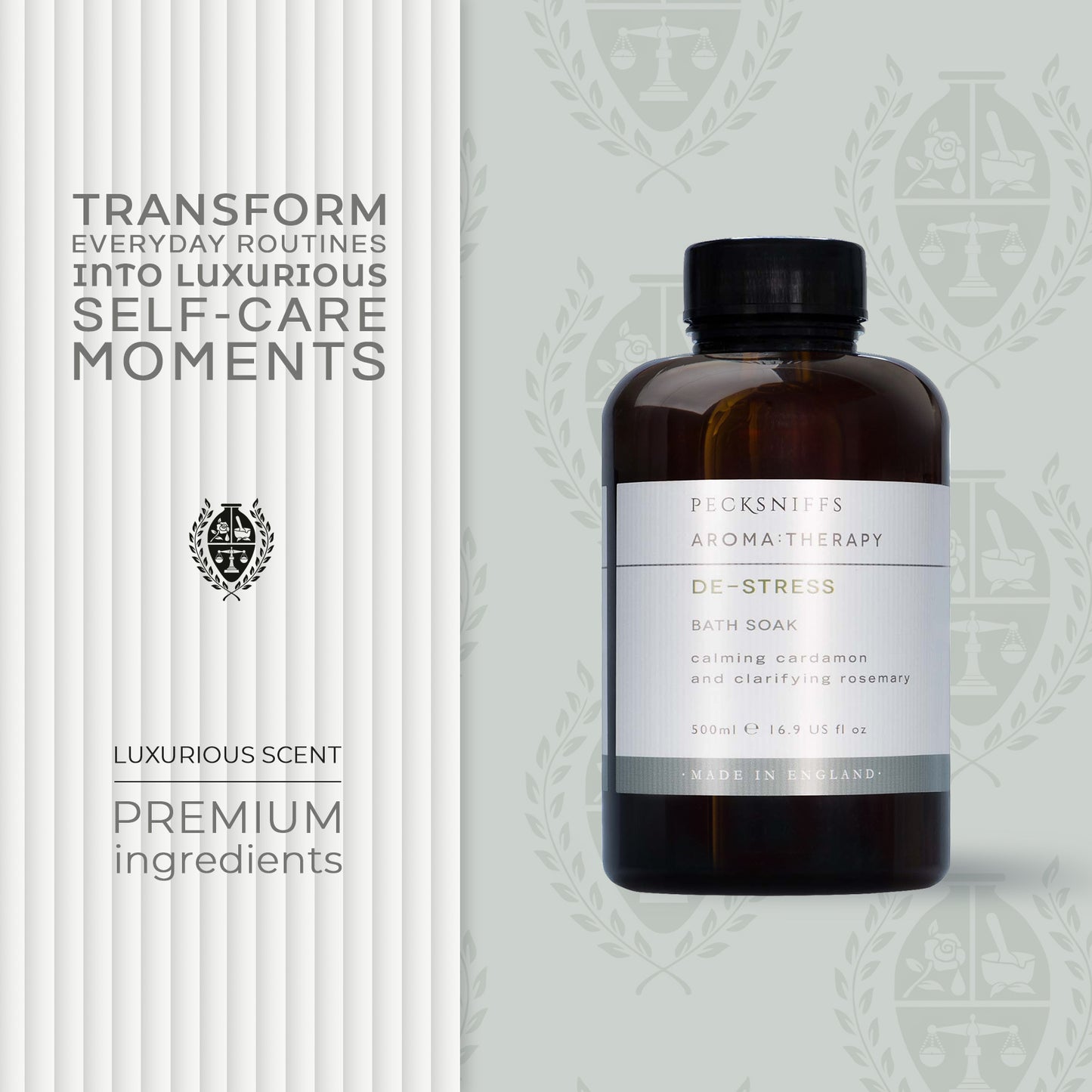 Pecksniff's Aroma:Therapy De-Stress Bath Soak Decanter | 500ml/16.9 Fl Oz