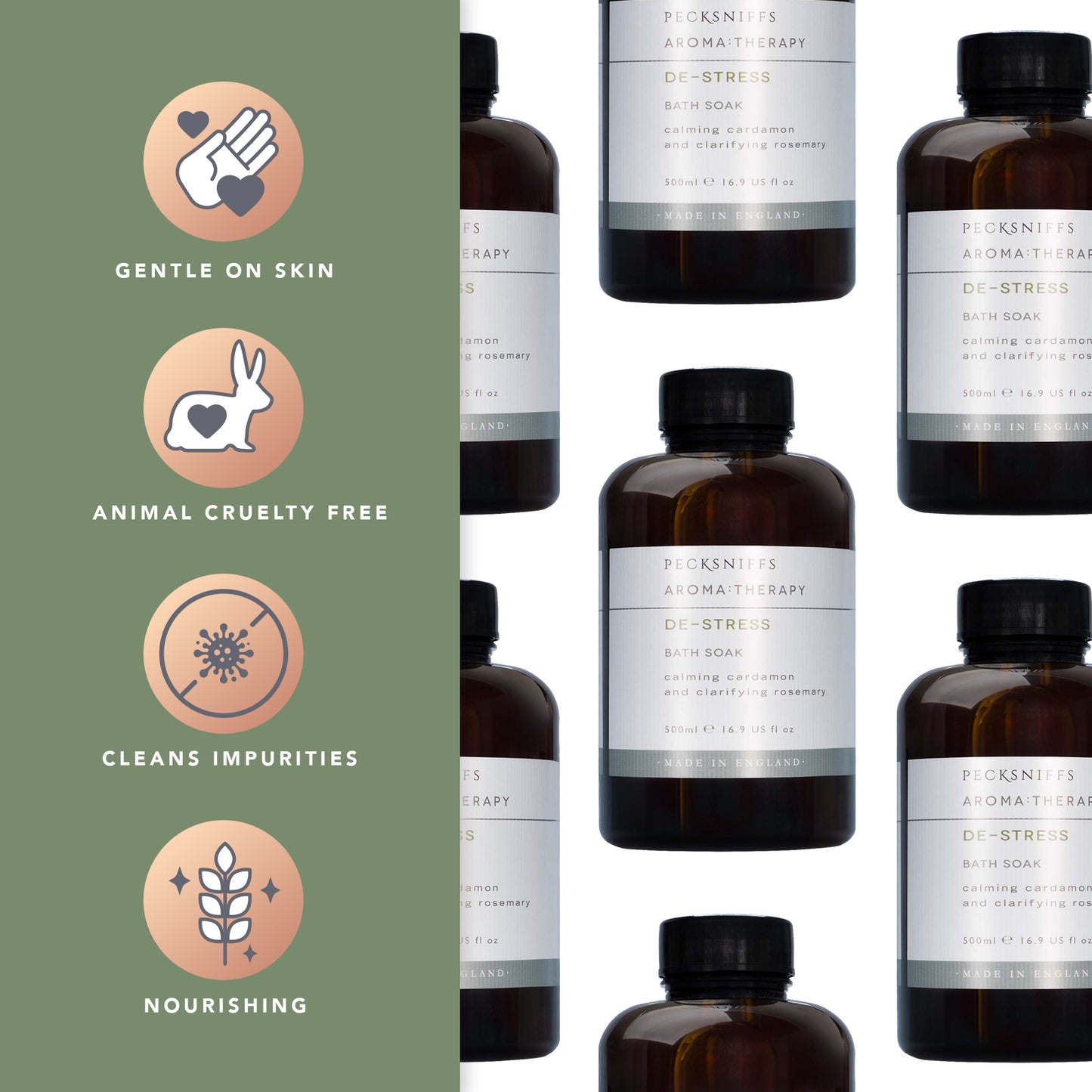 Pecksniff's Aroma:Therapy De-Stress Bath Soak Decanter | 500ml/16.9 Fl Oz
