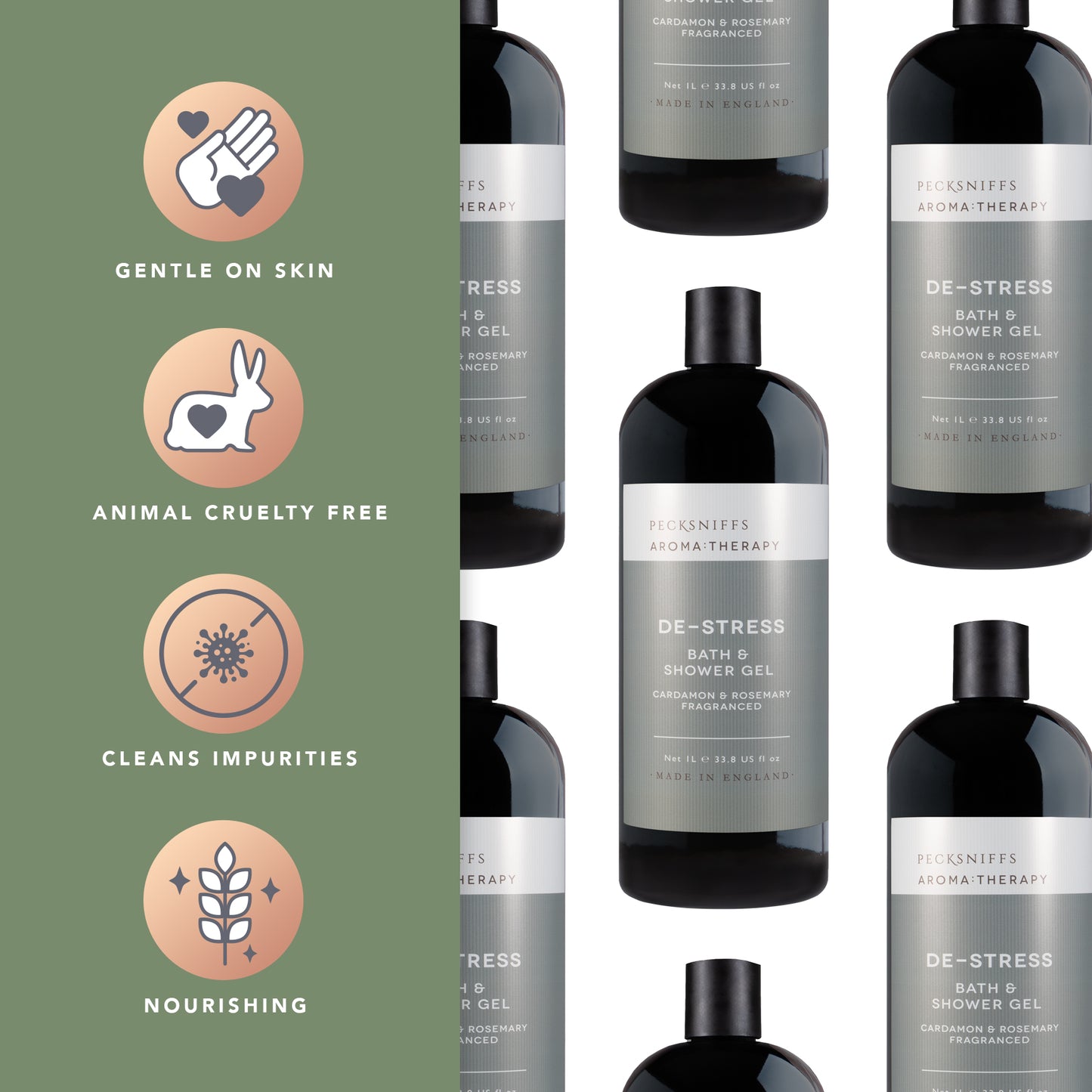 Pecksniff's Aroma:Therapy De-Stress Shower Gel – Luxurious Moisturizing Bath & Body Cleanser, 1000 ml/33.8 fl oz Bottle