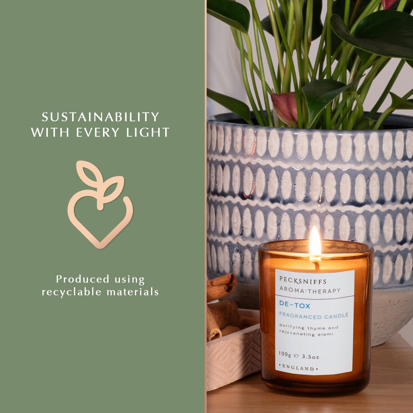 Pecksniff's De-tox Luxury Scented Candle | 1 Wick, 100 g/3.5 oz