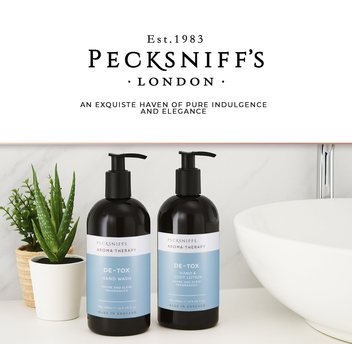 Pecksniff's Aroma:Therapy De-Tox Duo Caddy, 500 ml/16.9 fl oz Hand Wash and 500 ml/16.9 fl oz Hand & Body Lotion