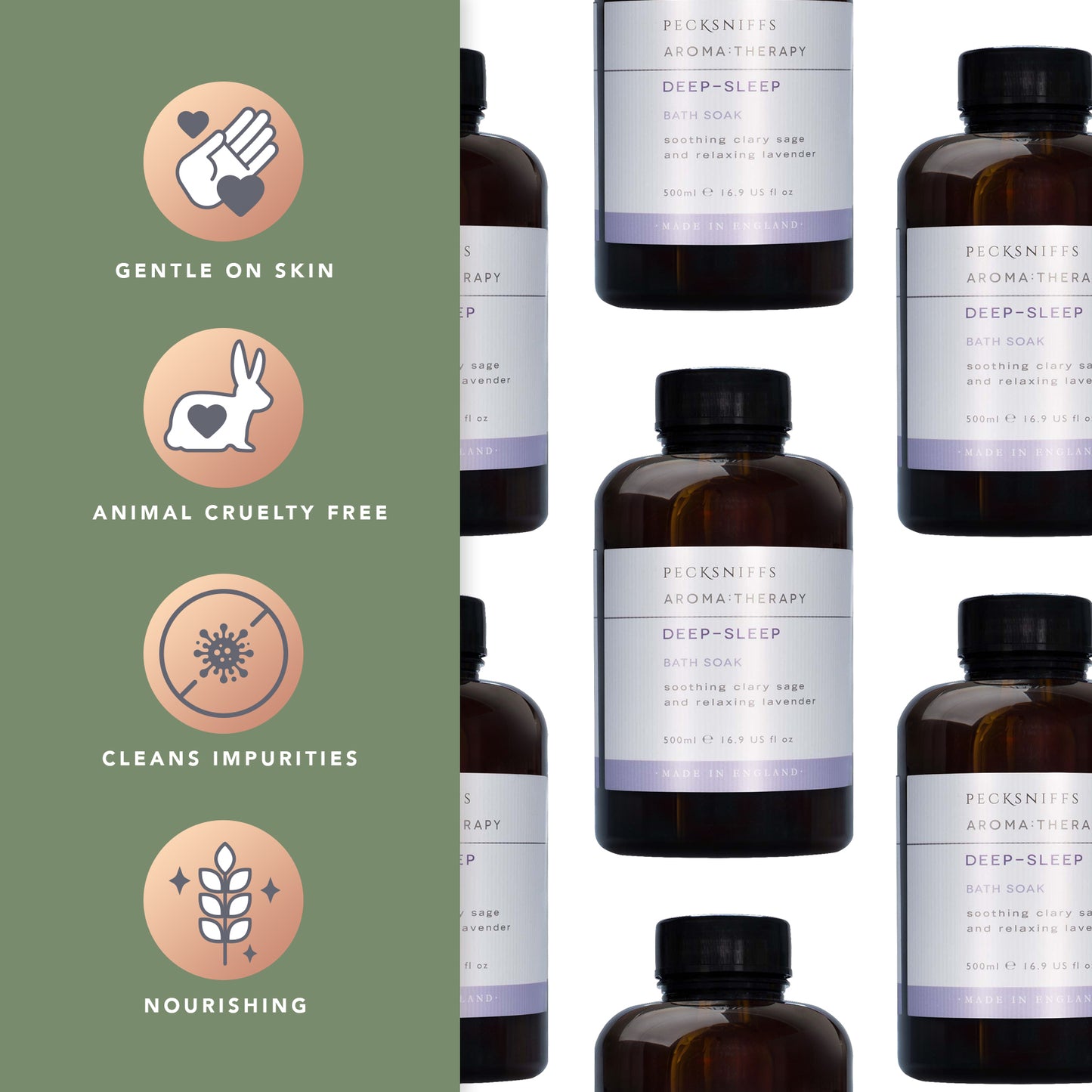 Pecksniffs Aroma:Therapy Deep-Sleep Bath Soak Decanter | 500ml/16.9 Fl Oz