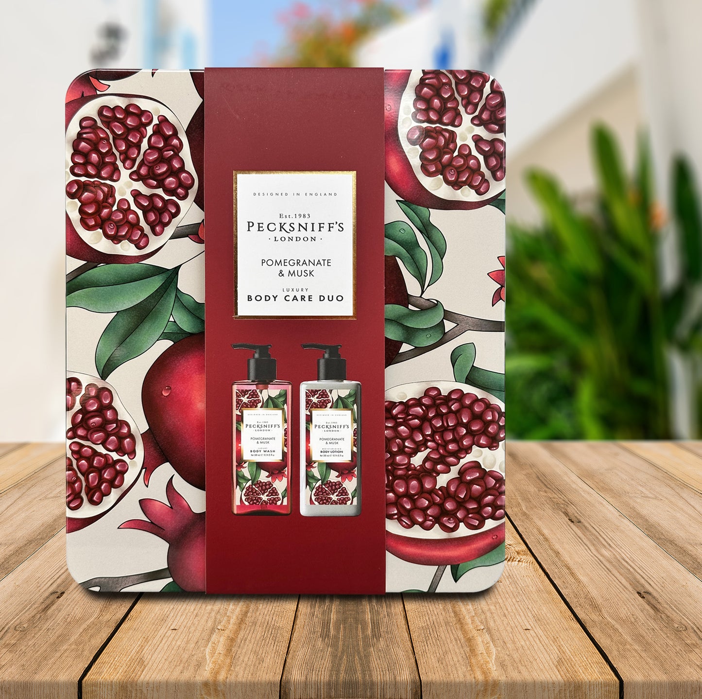 Pecksniff’s Body Care Duo Tin Box – Enchanted Pomegranate & Musk 300ml Body Wash and 300ml Body Lotion Gift Set, Luxury Skincare Collection with Reusable Tin, Hydrating & Nourishing Daily Care