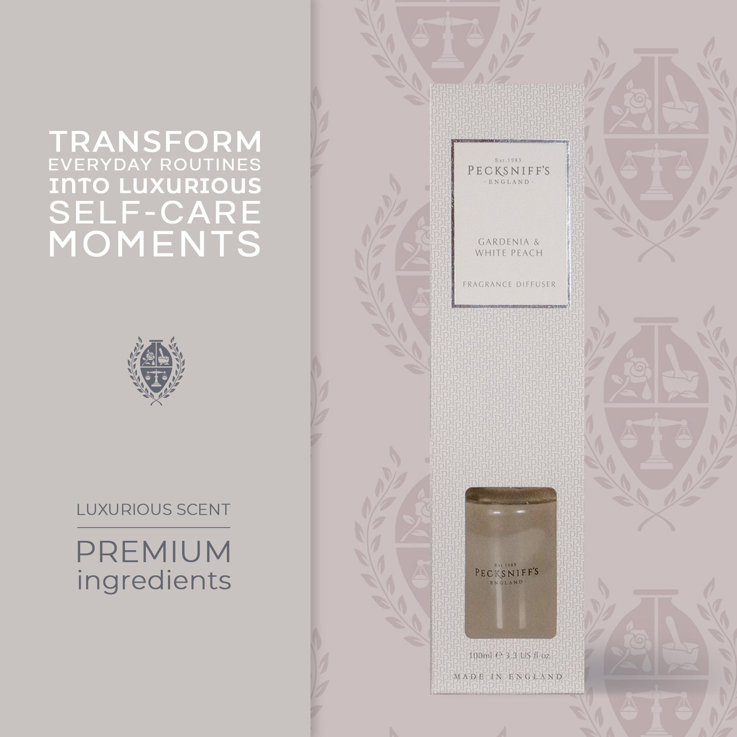 Pecksniffs Gardenia & White Peach Diffuser | 100ml/3.38 Fl Oz