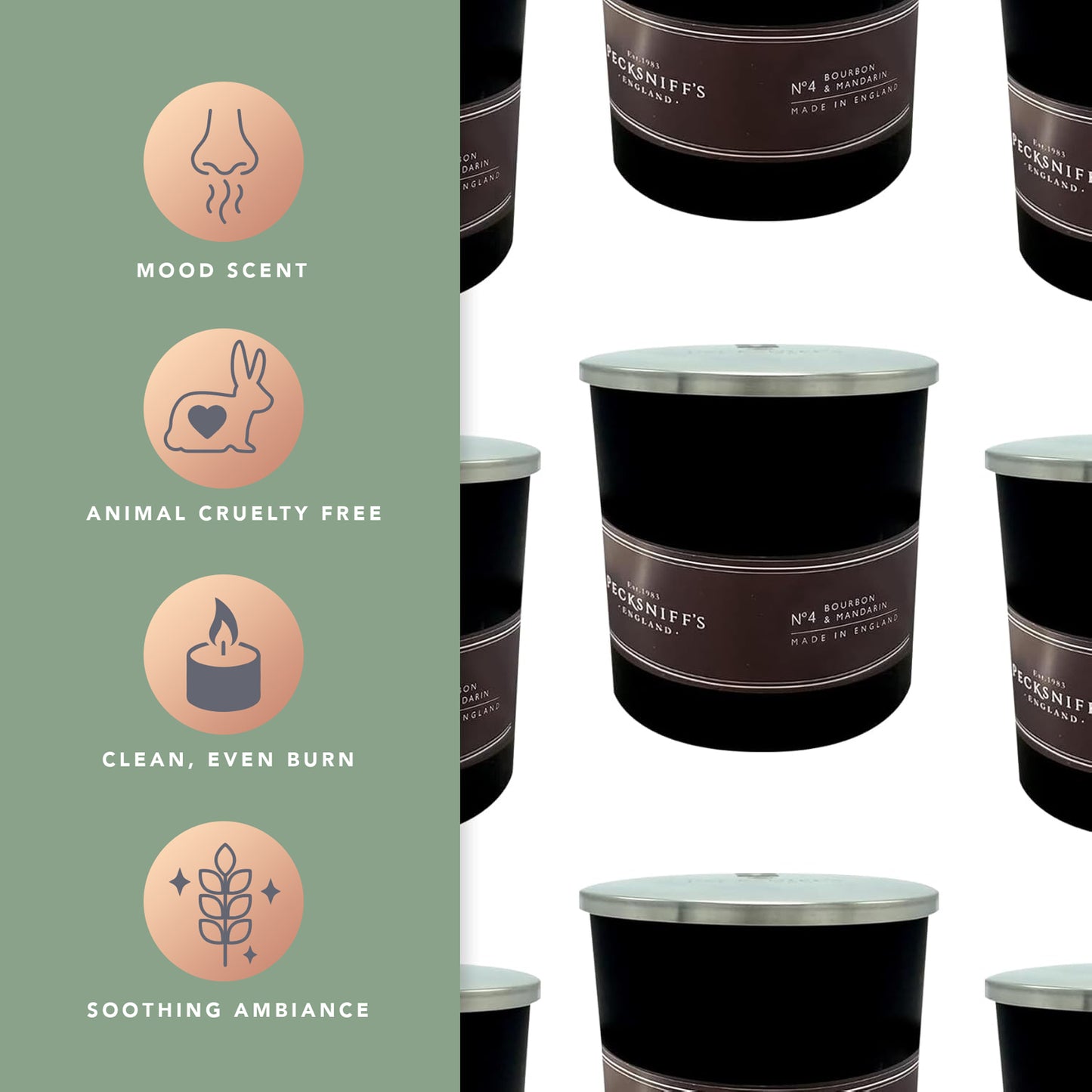 Pecksniffs Black Bourbon & Mandarin Scented Candle | 1 Wick, 184g/6.49oz