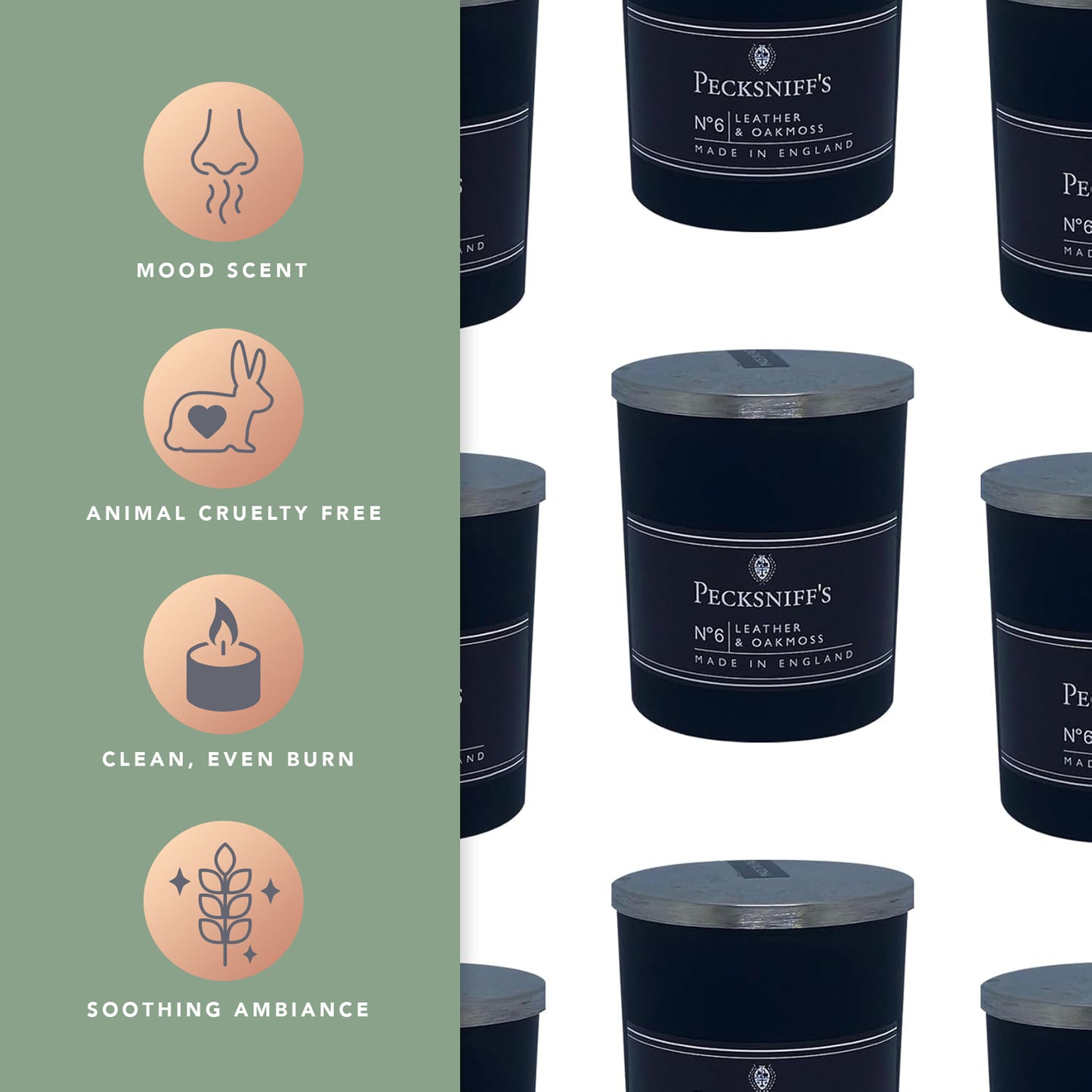 Pecksniffs Leather & Oakmoss Scented Candle | 1 Wick, 100g/3.5oz