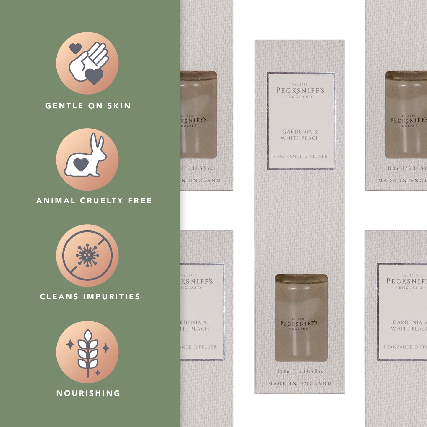 Pecksniffs Gardenia & White Peach Diffuser | 100ml/3.38 Fl Oz