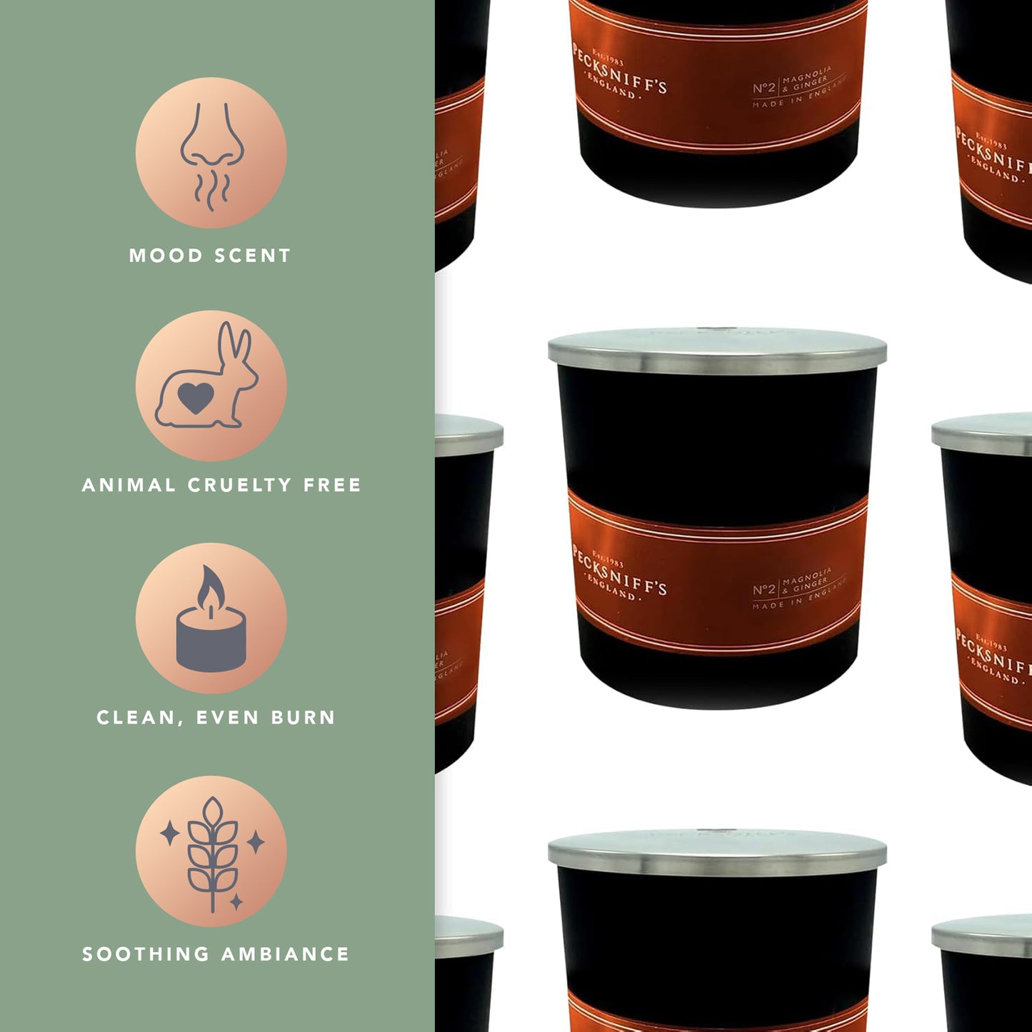 Pecksniffs Black Magnolia & Ginger Scented Candle | 1 Wick, 184g/6.49oz