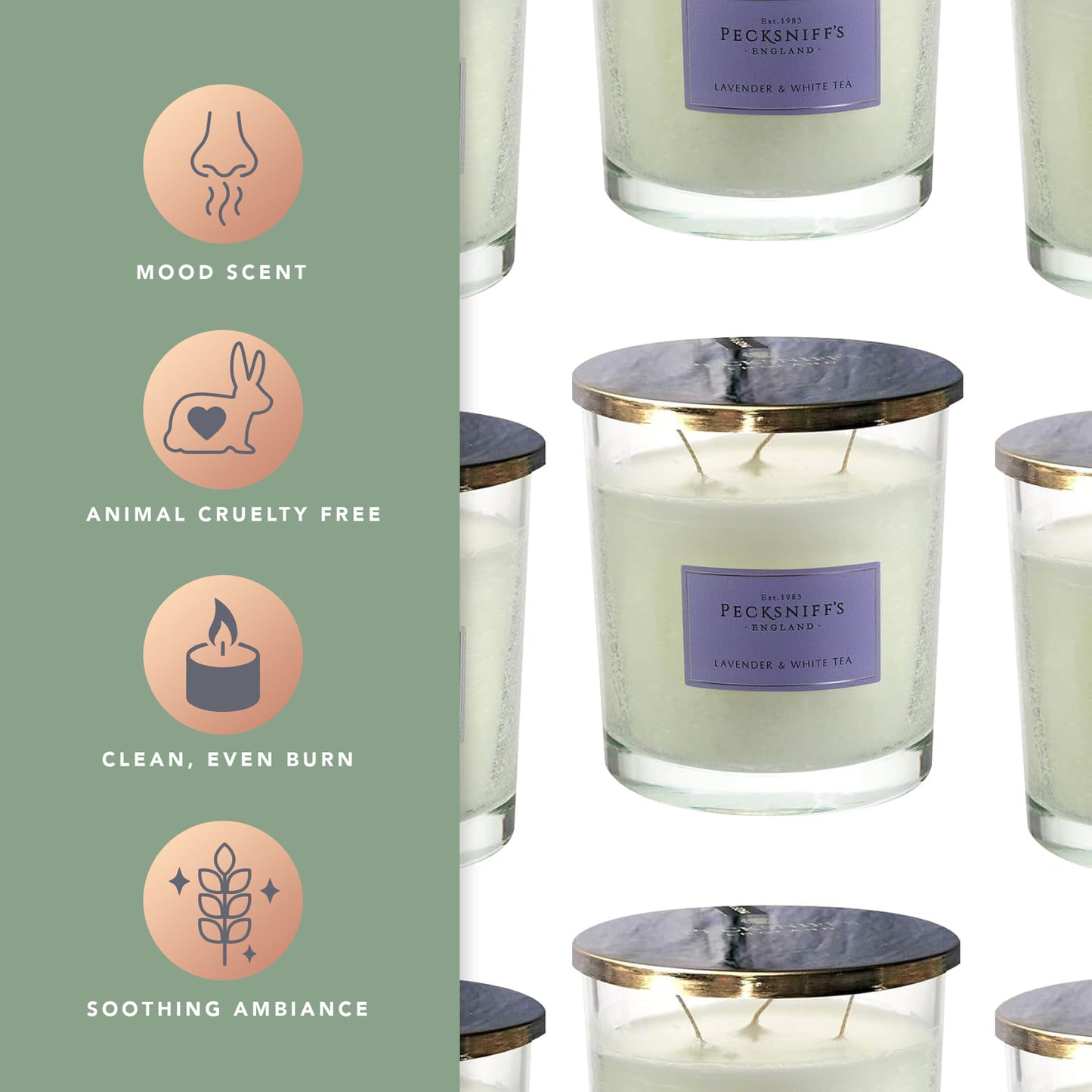 Pecksniff's Classic Lavender & White Tea Scented Candle | 3 Wicks, 550g/19.4oz