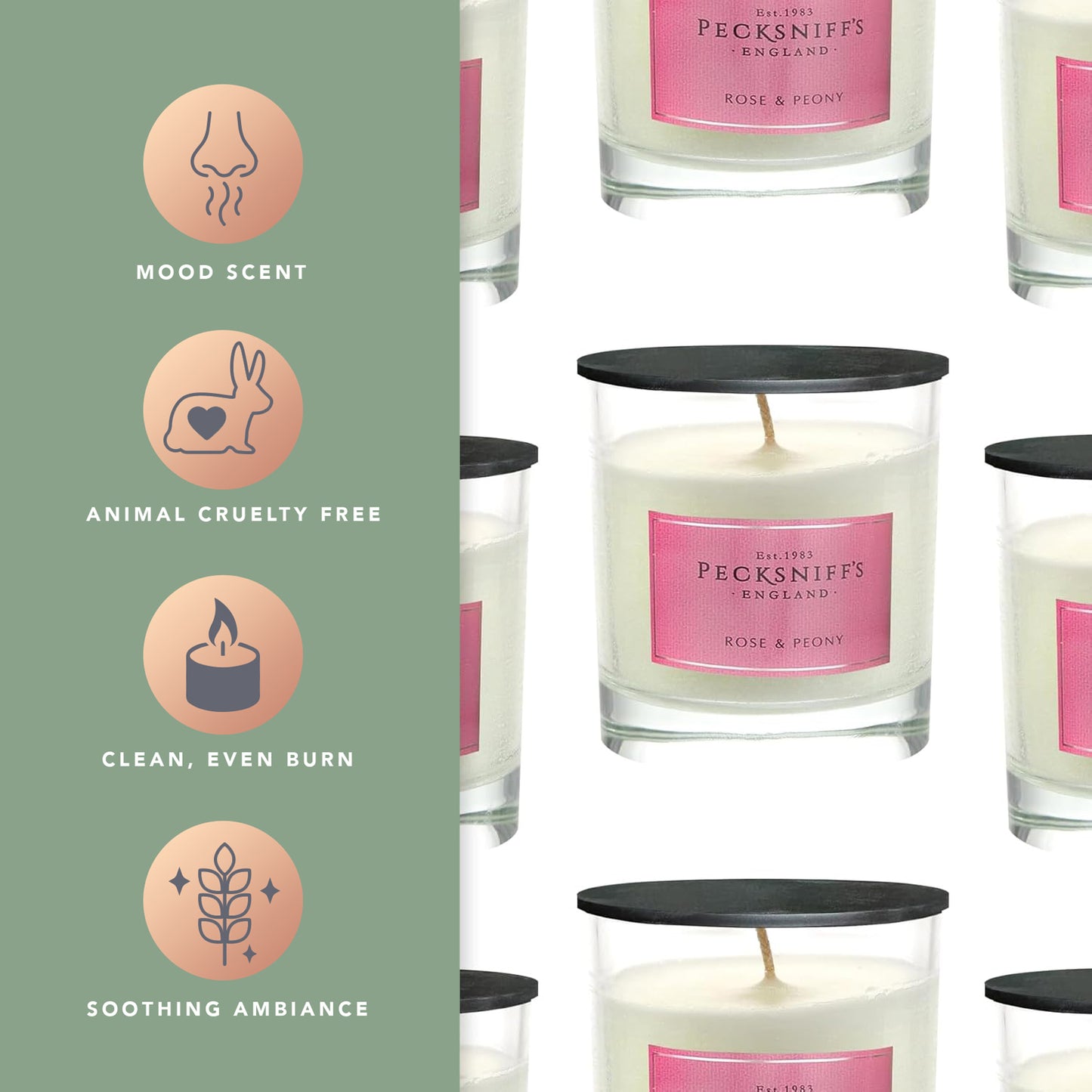 Pecksniff's Classic Rose & Peony Scented Candle | 1 Wick, 184g/6.49oz